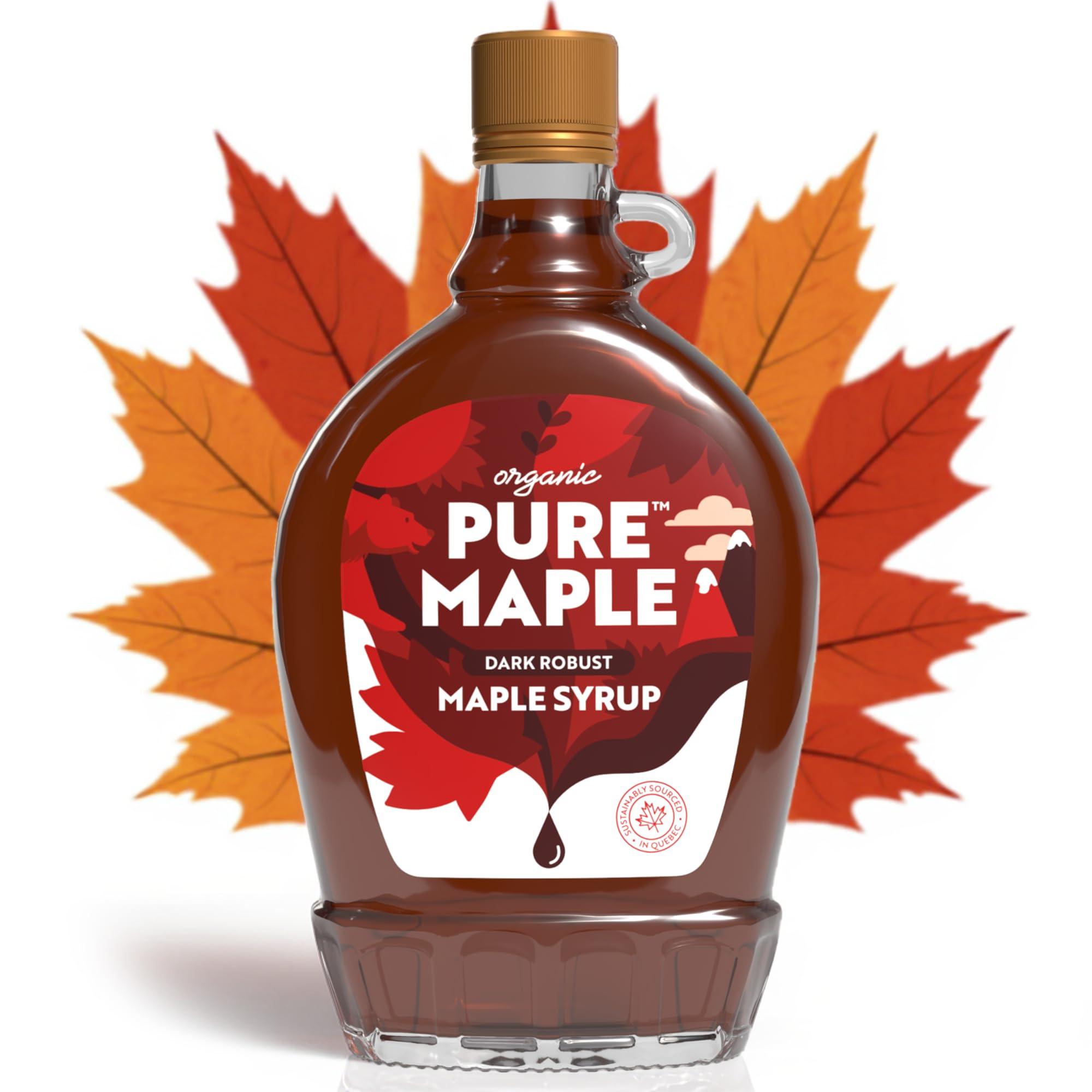 Pure Maple Pure Canadian Maple Syrup - Grade A - Ideal Topping for Porridge, Ice Cream, Fruit, Pancakes - 100% Natural Sweetener - 264g / 200ml (200ml, Dark)