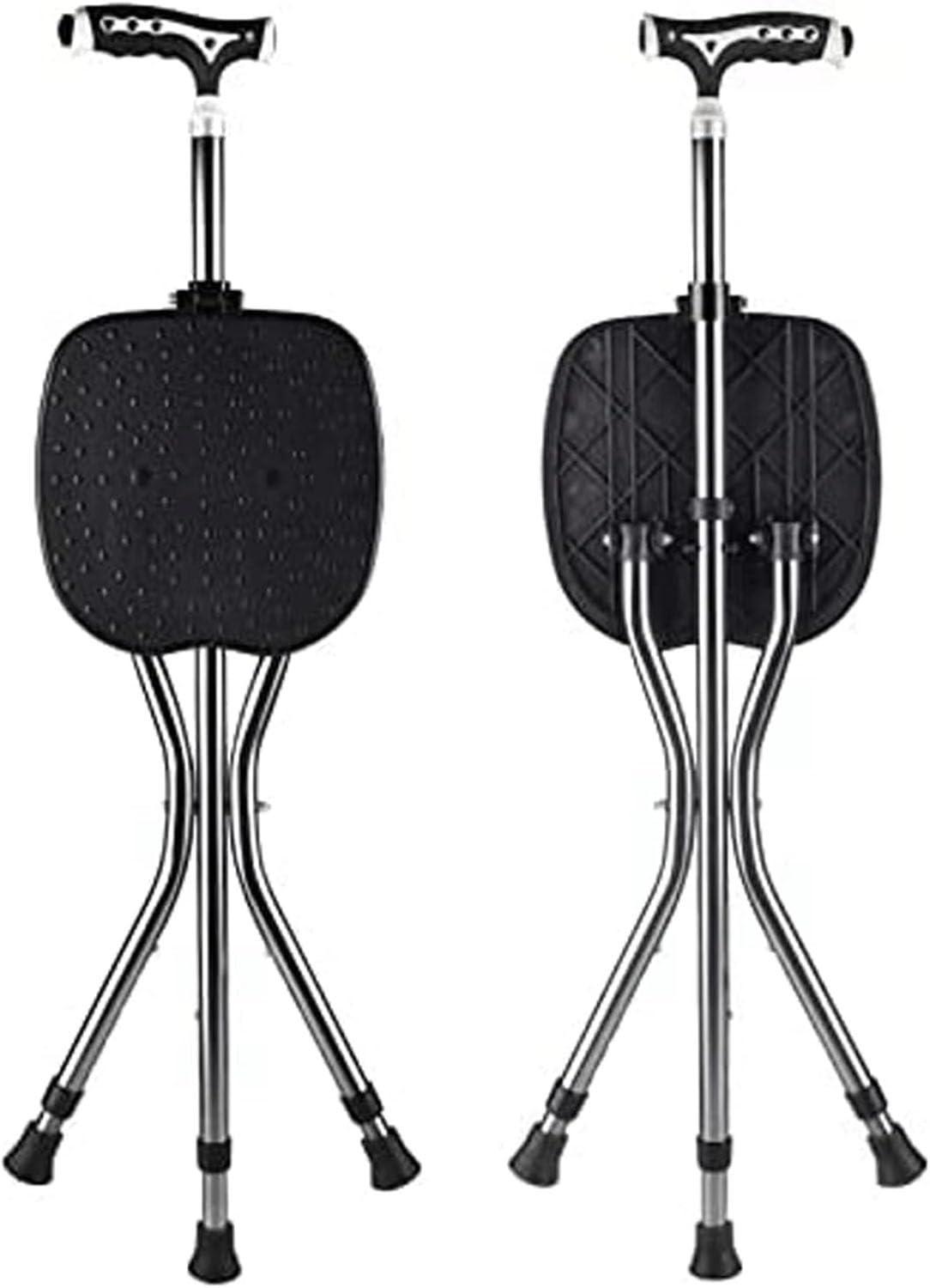 FreshCart Basics Folding Lightweight Tripod Walking Stick with Adjustable Height Seat for Elderly Portable Travel Hiking Chair for Fishing and Leisure Activities in the Park