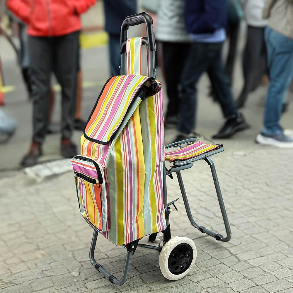 Lifemax Lifemax Leisure Shopping Trolley with Seat Lightweight, Foldable, Large Capacity with Easy-Roll Wheels, Perfect for Groceries, Travel, & Outdoor Use and Great for Senior Mobility