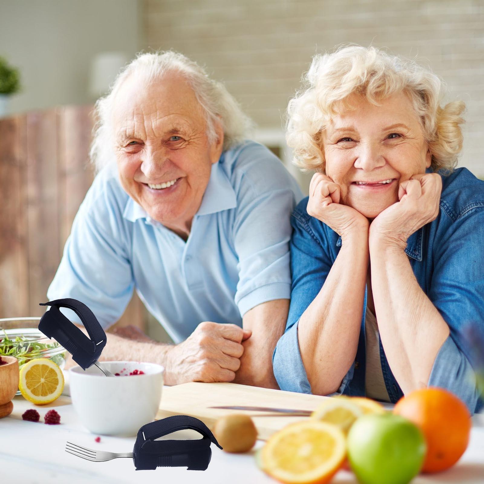 Generic Adaptive Utensils, 3X Elderly Adaptive Eating Utensils for Hand Tremors, Stainless Steel Spoon Fork Set, Adaptive Eating Flatware for Muscle Weakness, Disability