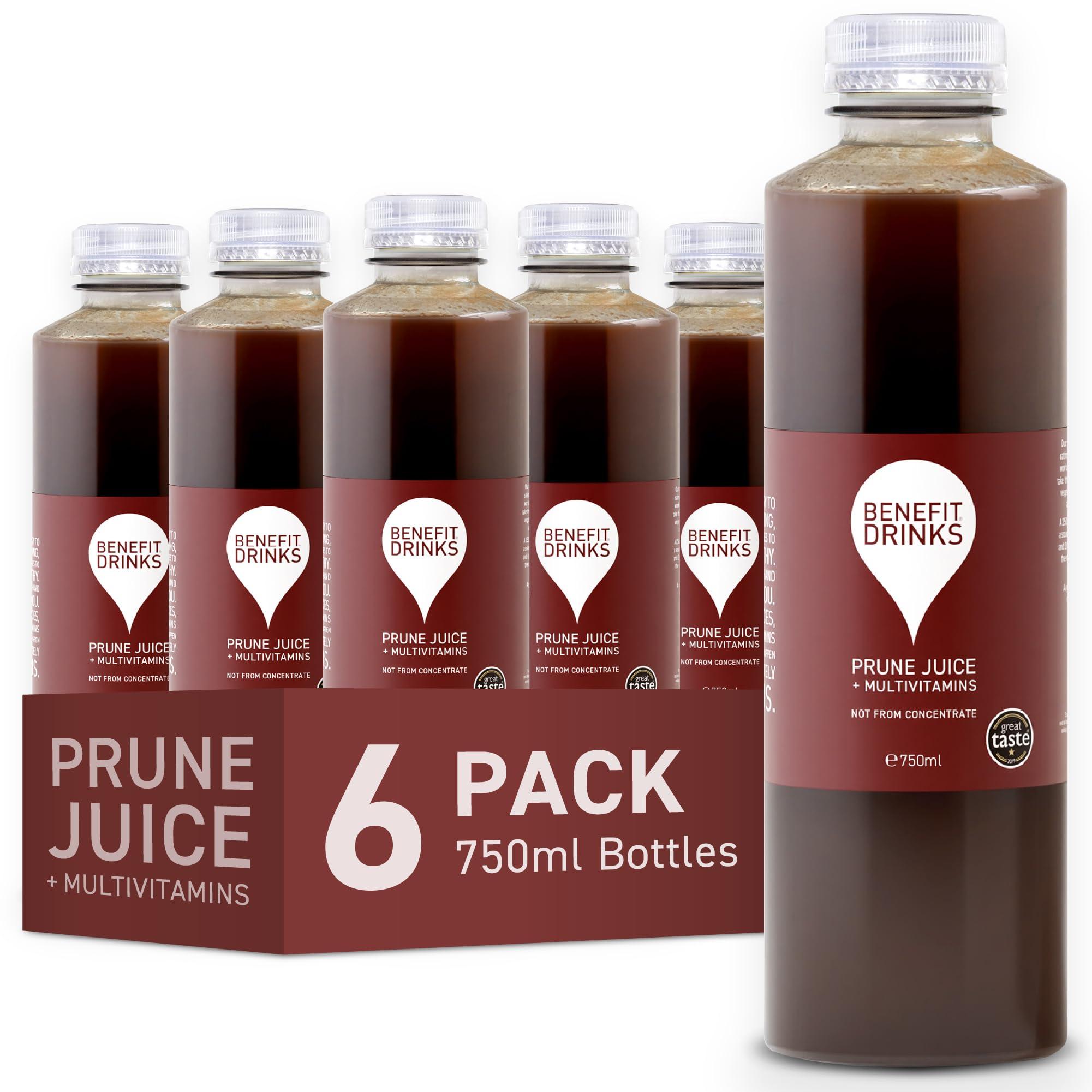 Benefit Drinks Benefit Drinks 100% Not from Concentrate Pure Prune Juice - 6 x 750ml Cartons - Prune Juice for Constipation with with Vitamin A,C and E- Health Foods - Healthy Drinks