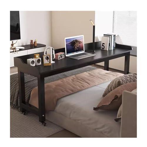 FreshCart Basics Rolling Overbed Table with Brake Wheels Adjustable Bedside Table for Working Eating and Gaming Portable Laptop Desk for Bedroom Black (Size: 140x40x80cm)