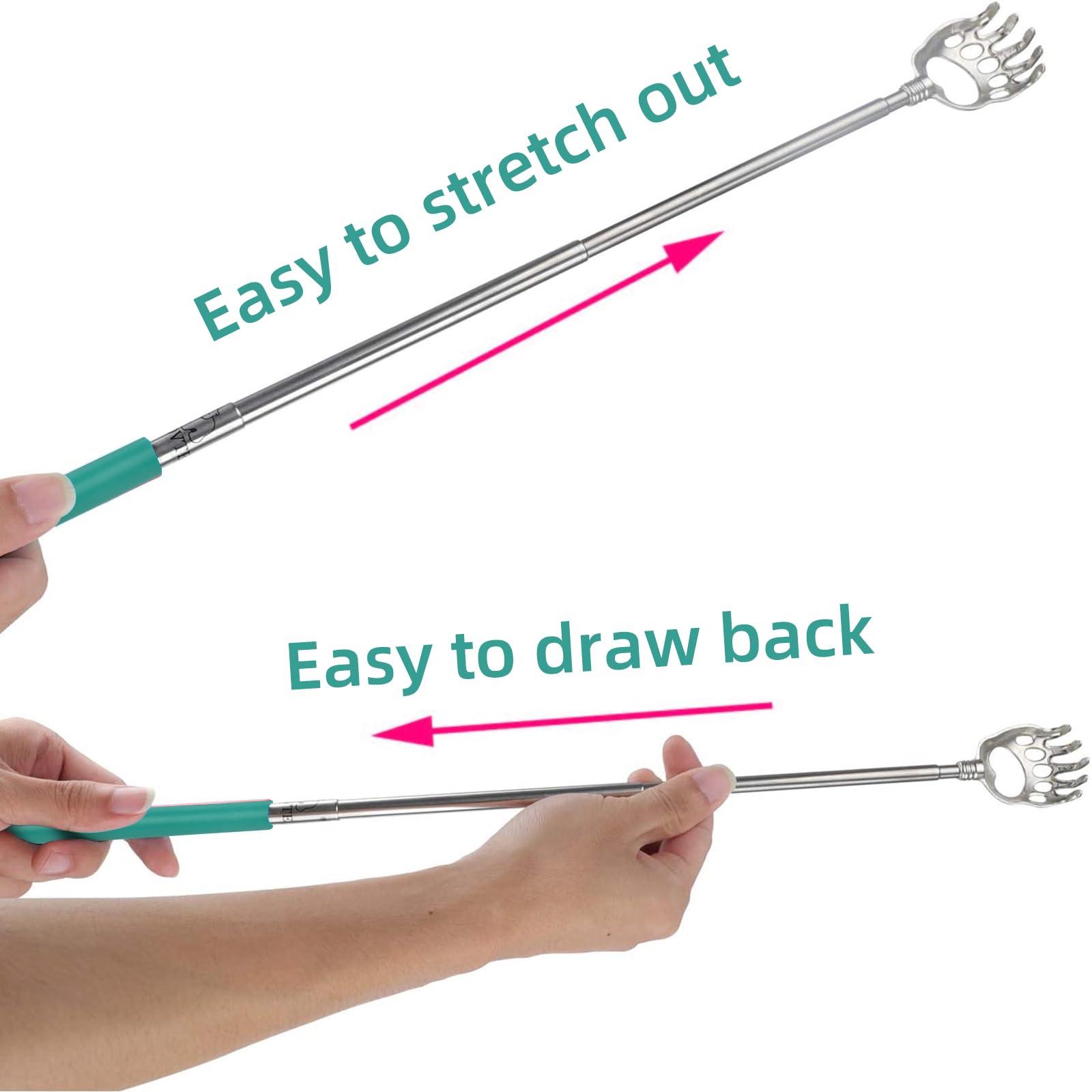 WOVTE Back Scratcher, WOVTE Bear Claw Telescopic Back Scratcher Portable Extendable Stainless Steel Back Massager for Adults Stocking Fillers for Men Women Itch Relief(Green)