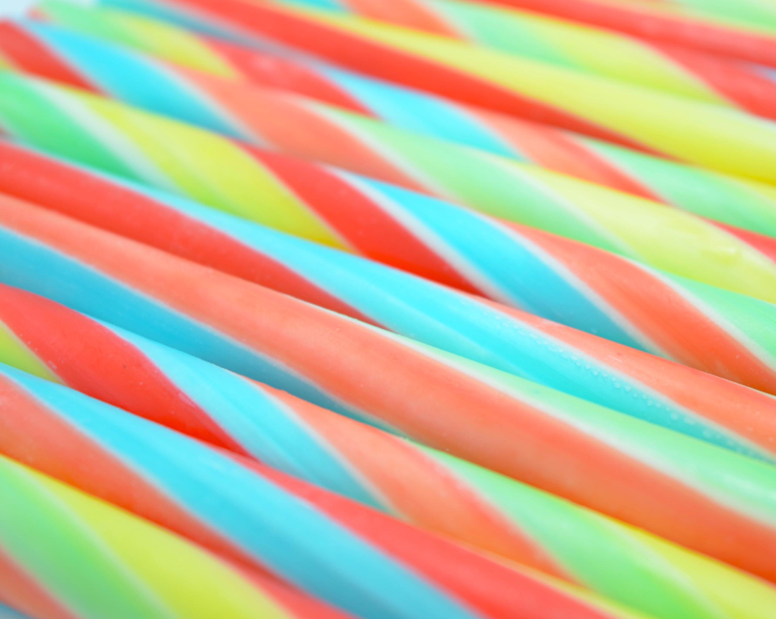 Wyeland Confectionery Traditional Handmade Rock Candy Sticks/Stick of Rock - Blackpool Rock and Seaside Rock sweets- Rainbow Fruit Flavour, 5 Sticks