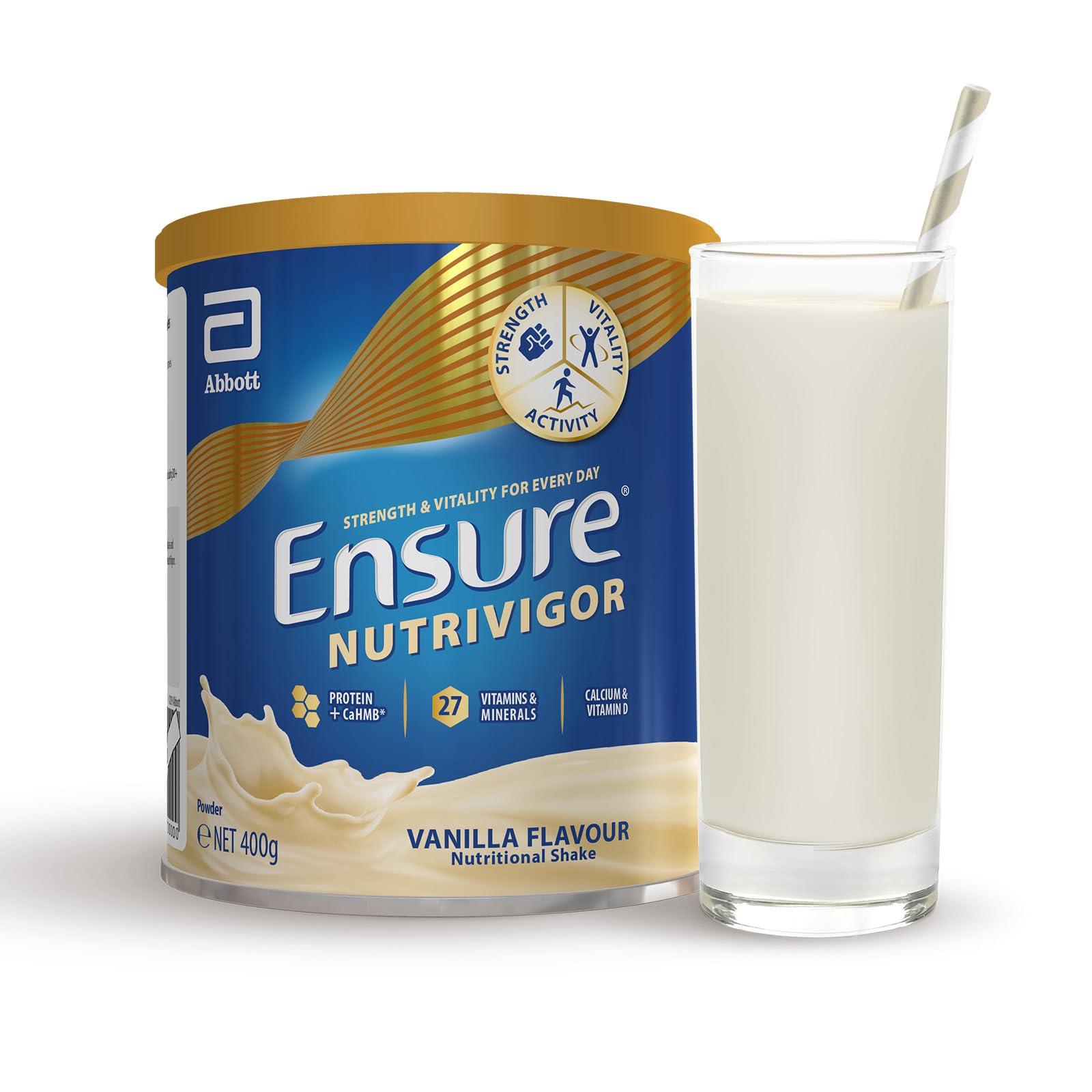 Ensure Ensure NutriVigor Nutritional Shake | 400g | Vanilla Flavour |Support Strength, Energy and Immunity | Food supplement with Protein, 27 Vitamins and Minerals | With Vitamin D, Vitamin C and Vitamin B