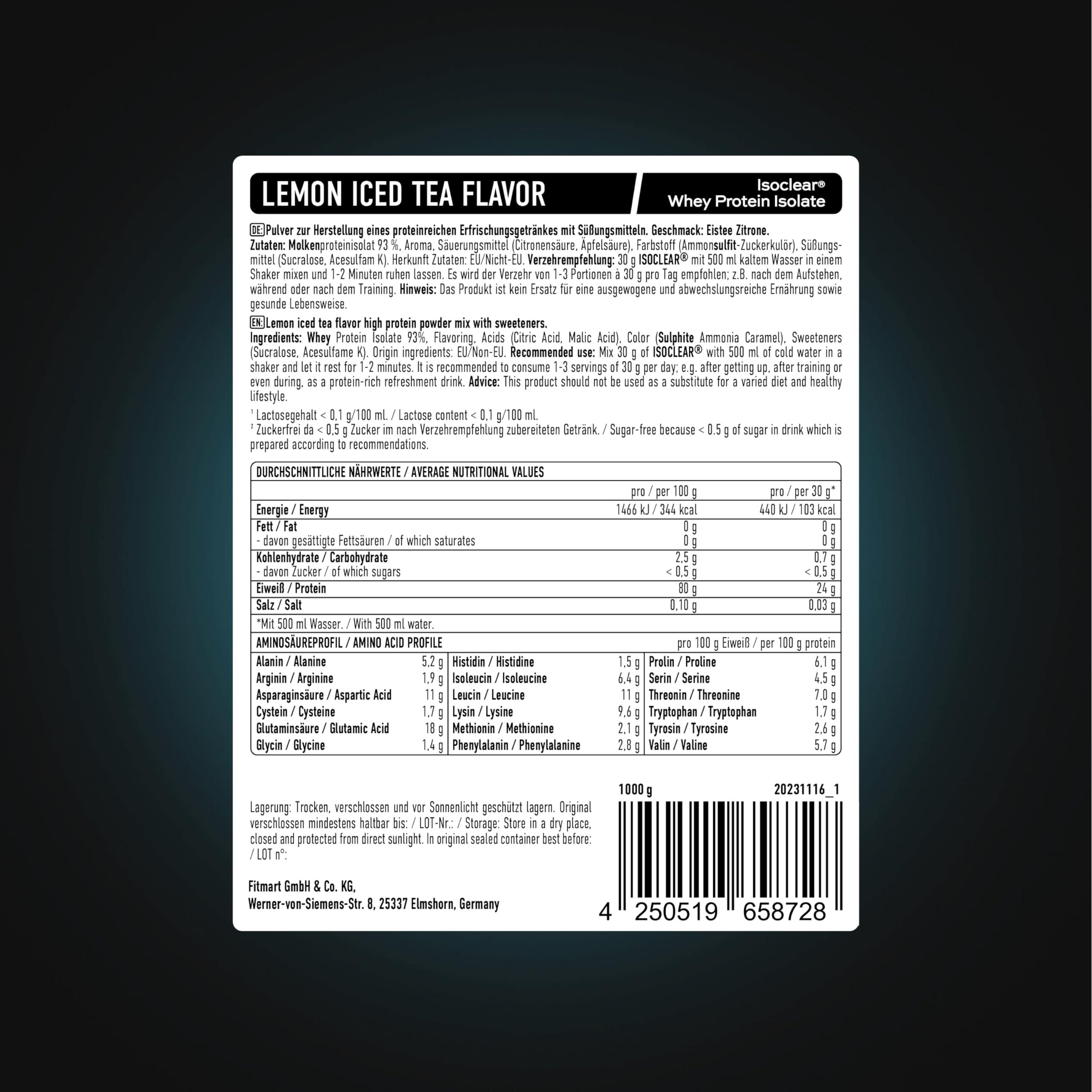 ESN ESN ISOCLEAR Whey Isolate Protein Powder, Lemon Iced Tea, 2 x 1000 g with Free Shaker, 66 Servings Clear Whey - Lactose Free - Made in Germany, Laboratory Tested