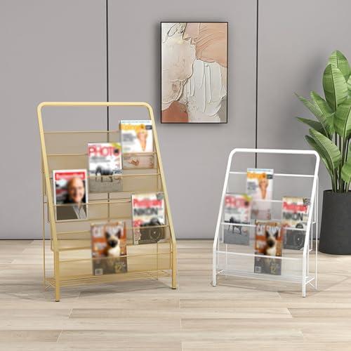 XPLKQXE XPLKQXE Floor-Standing Magazine Rack, Mesh Literature Display Stand, Brochure Organizer Shelf For Trade Show Exhibitions Office Retail Store (Color : Gold, Size : 43x23x64cm)