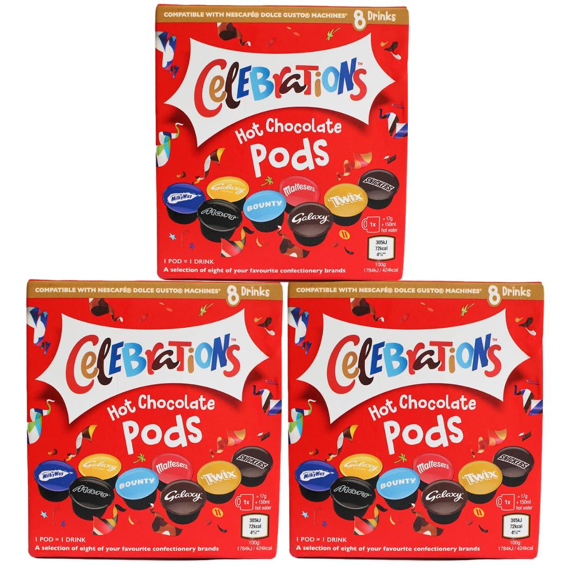 caffluxe Celebrations Dolce Gusto Compatible Hot Chocolate Pods - Twix, Mars, Bounty, Snickers, Galaxy, Malteser, Milky Way & Galaxy Caramel (24)