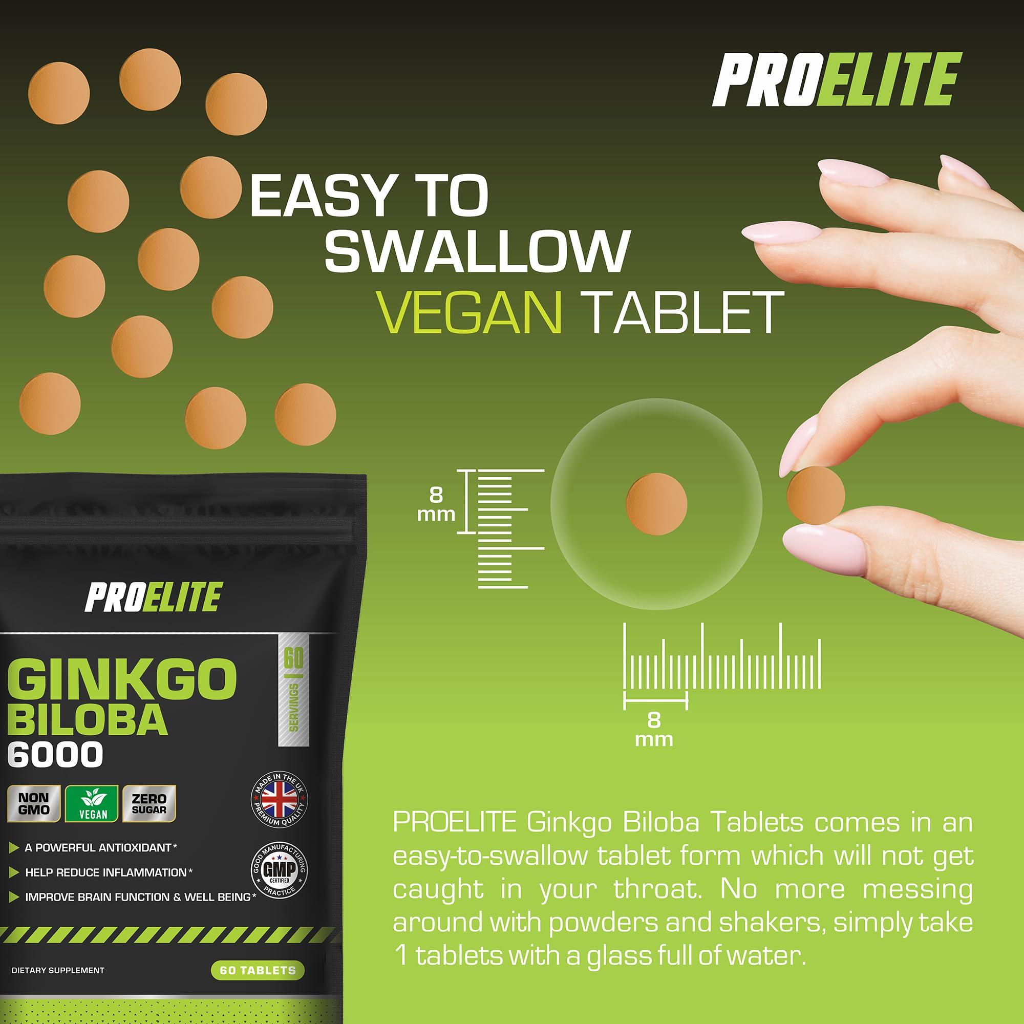 PROELITE Ginkgo Biloba 6000mg - High Strength Vegan Ginkgo Biloba Leaf Extract 180 Tablets 50:1 Extract ? Gluten Free, GMO Free - Made in UK by PROELITE
