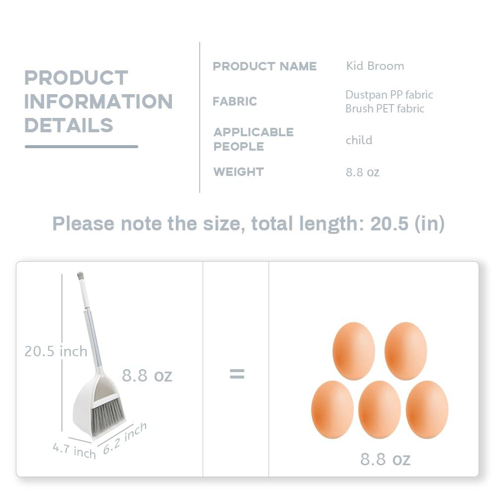 WDDBHSKN Kids Broom Set Kids Cleaning Set Toddler Broom Set Kids Broom Set for Toddlers Grils & Boys Baby Broom Toddler Broom and Cleaning Set Mini Broom Set for Boys and GirlsWhite