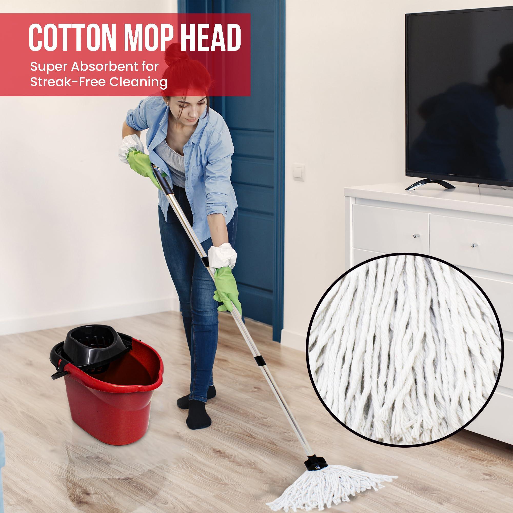 KMJ KMJ Red Mop and Buckets Sets with 2X Mops & Detachable Wringer- Classic Cleaning Plastic Mop and Bucket- Durable Plastic Bucket and Floor Mop Microfibre Mop and Bucket Set