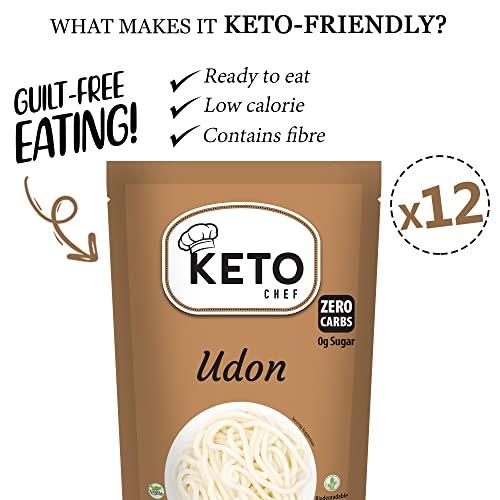 Keto Chef Keto Chef Thick Instant Udon Noodles - Konjac Vegan Noodle, Zero Fat, Sugar & Carb, Shirataki, Made from Free-from Flour, Healthy Low Calorie Food, Ready to Eat | Pack of 12 (270g)