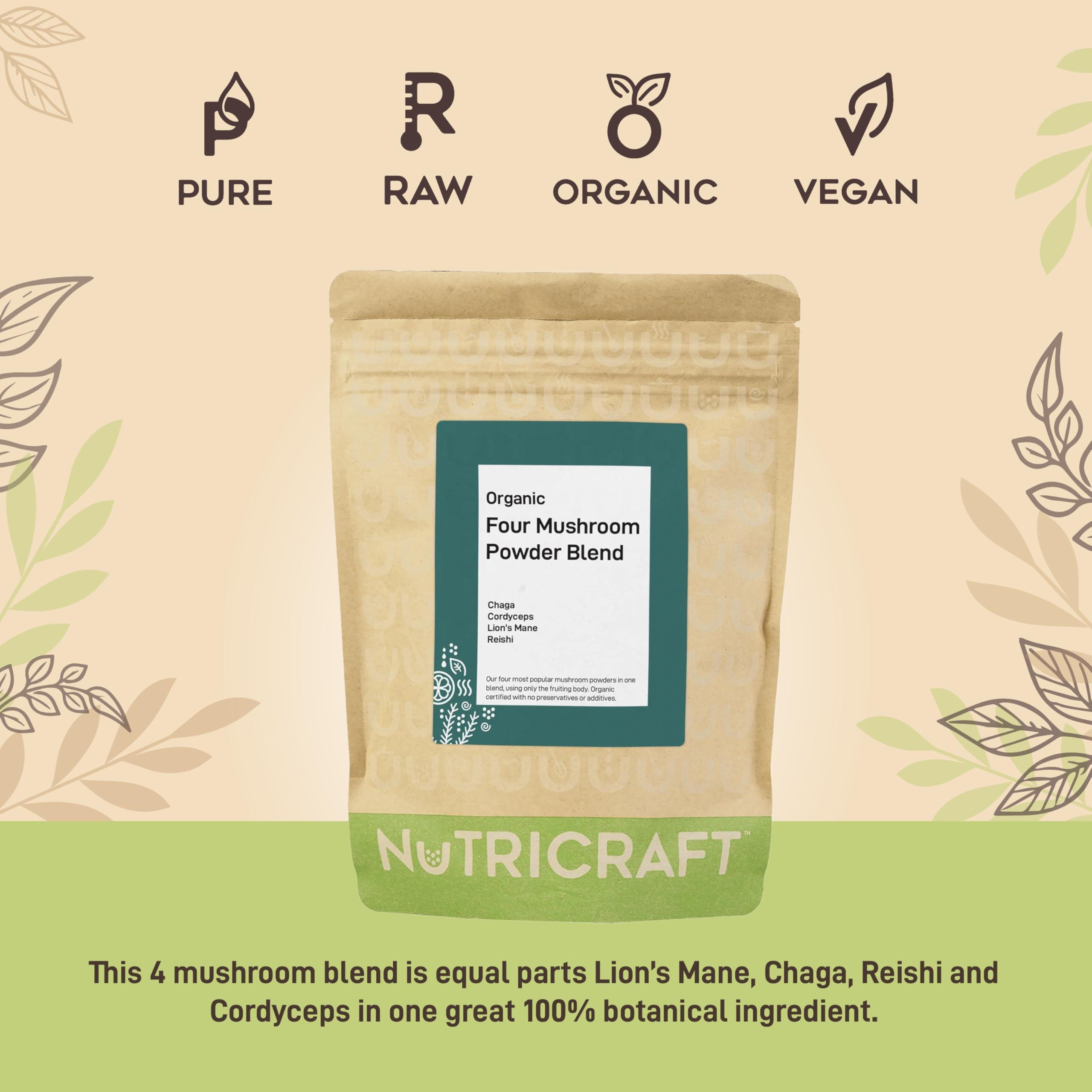 NutriCraft NutriCraft Organic Four Mushroom Blend Powder - 500g - Lion's Mane, Reishi, Cordyceps, Chaga, Vegan, Immune Support, Energy & Brain Health, No Additives or Preservatives