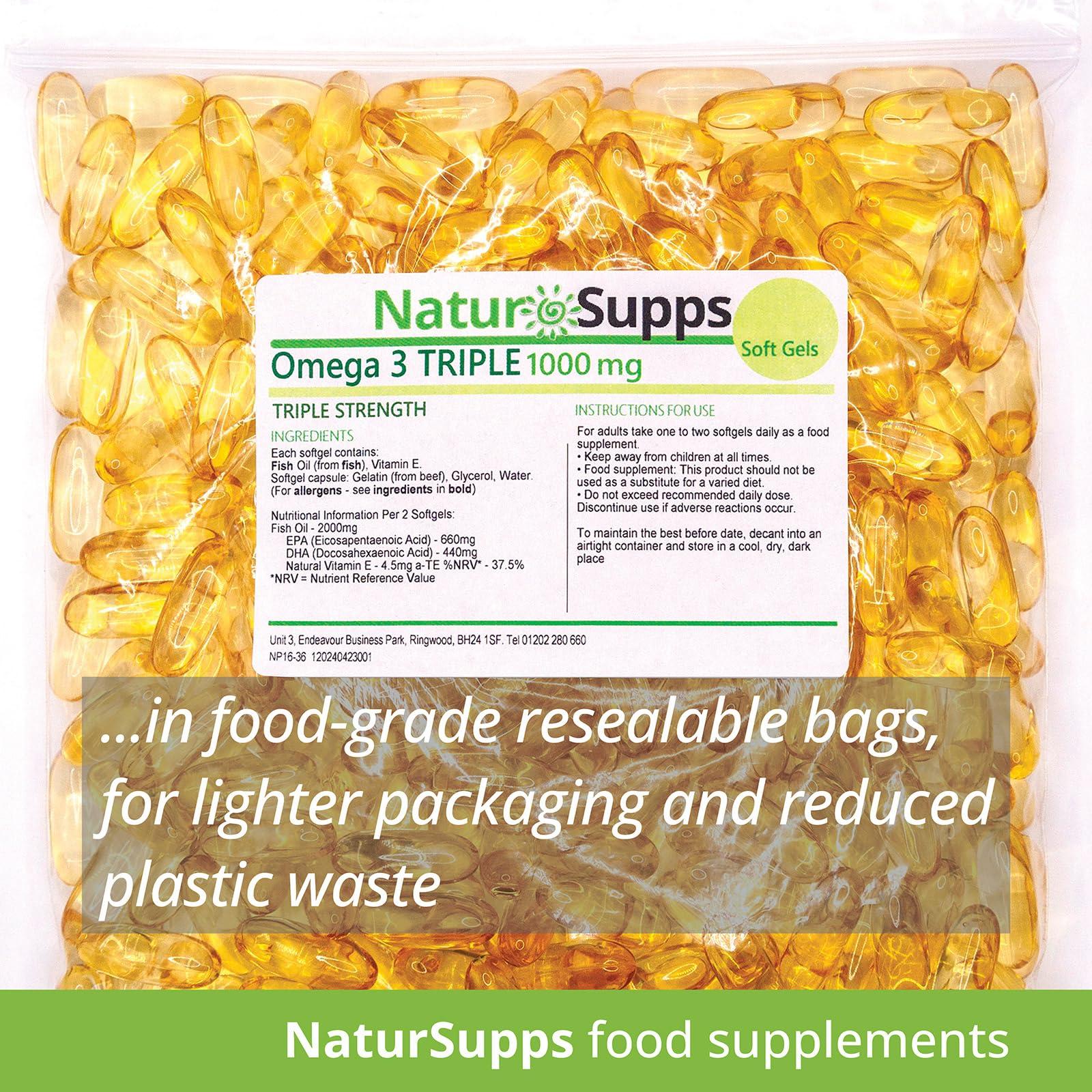 Natur Supps Natur Supps Omega 3 Fish Oil - 2000mg (2 Capsule Serving), Pack of 365 1000mg Softgel Capsules, Pure Fish Oil Giving 660mg EPA & 440mg DHA per Serving