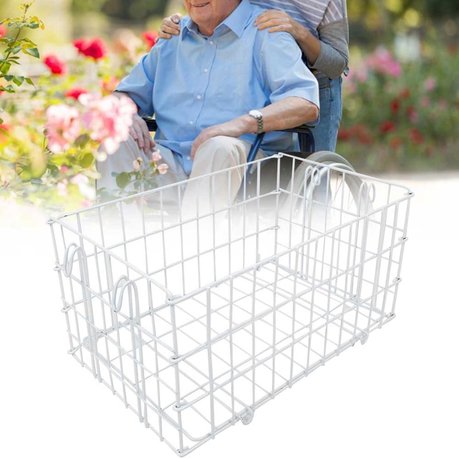 YUYTE Large Capacity Metal Rear Wheelchair Basket Folding, Anti-Rust Storage for Shopping and Travel, 40x26x20cm Size