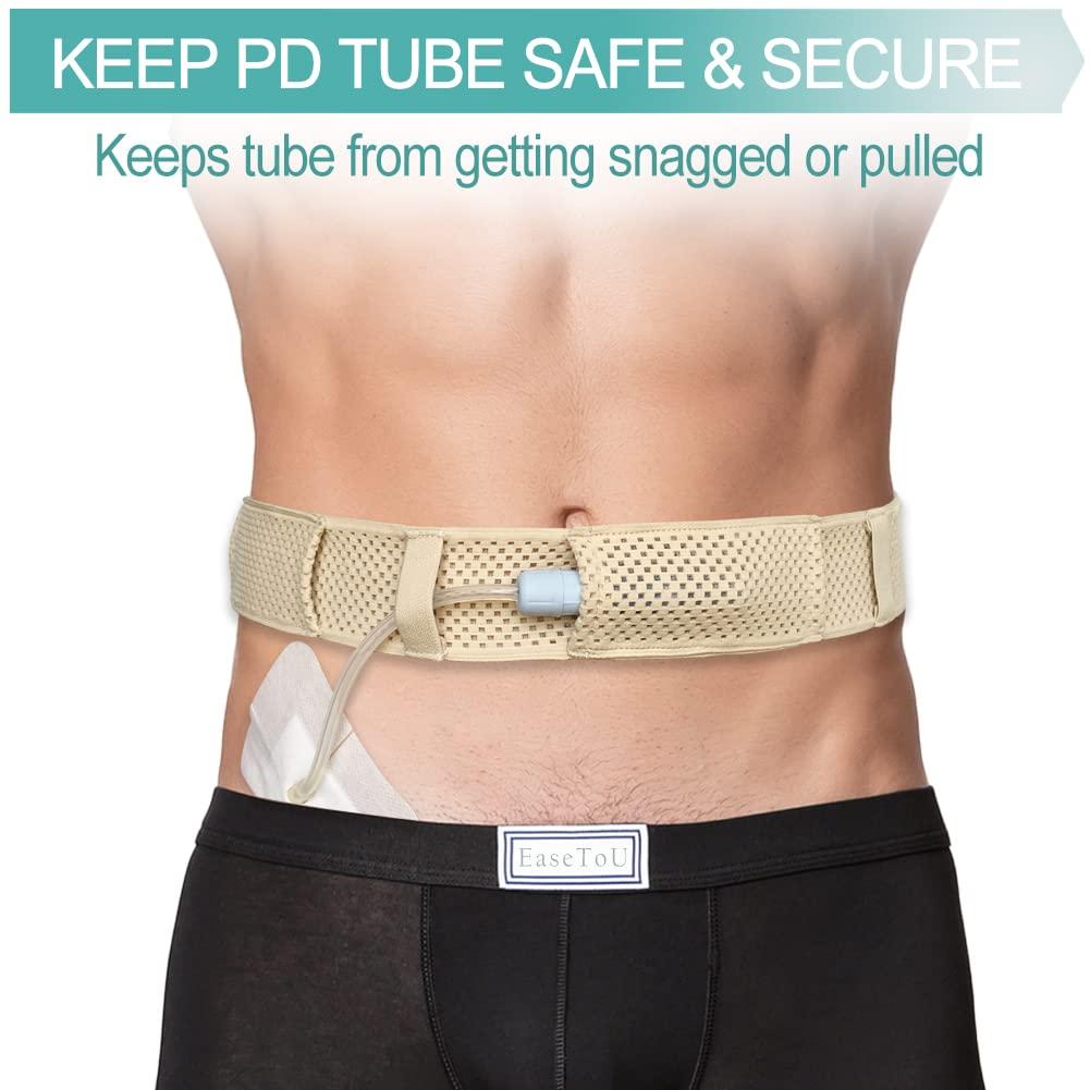 EaseToU Comfortable Breathable Peritoneal Dialysis Belt PD Catheter Holder Accessories Adjustable Feeding G Tube Pouch Safety Secure Transfer Set Peg Tubing Supplies Men Women, Beige Small