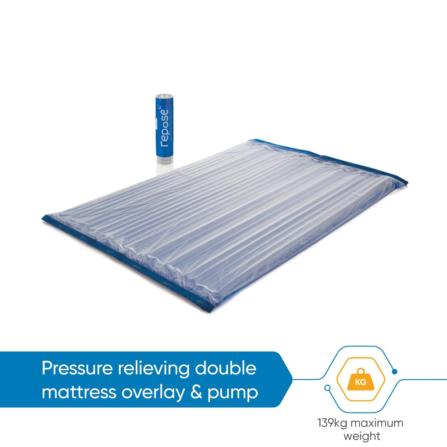 Repose Repose - Pressure Relieving Double Mattress Overlay and Manual Pump - Inflatable Pressure Mattress - Clinically Proven to Prevent Bed Sores and Pressure Ulcers
