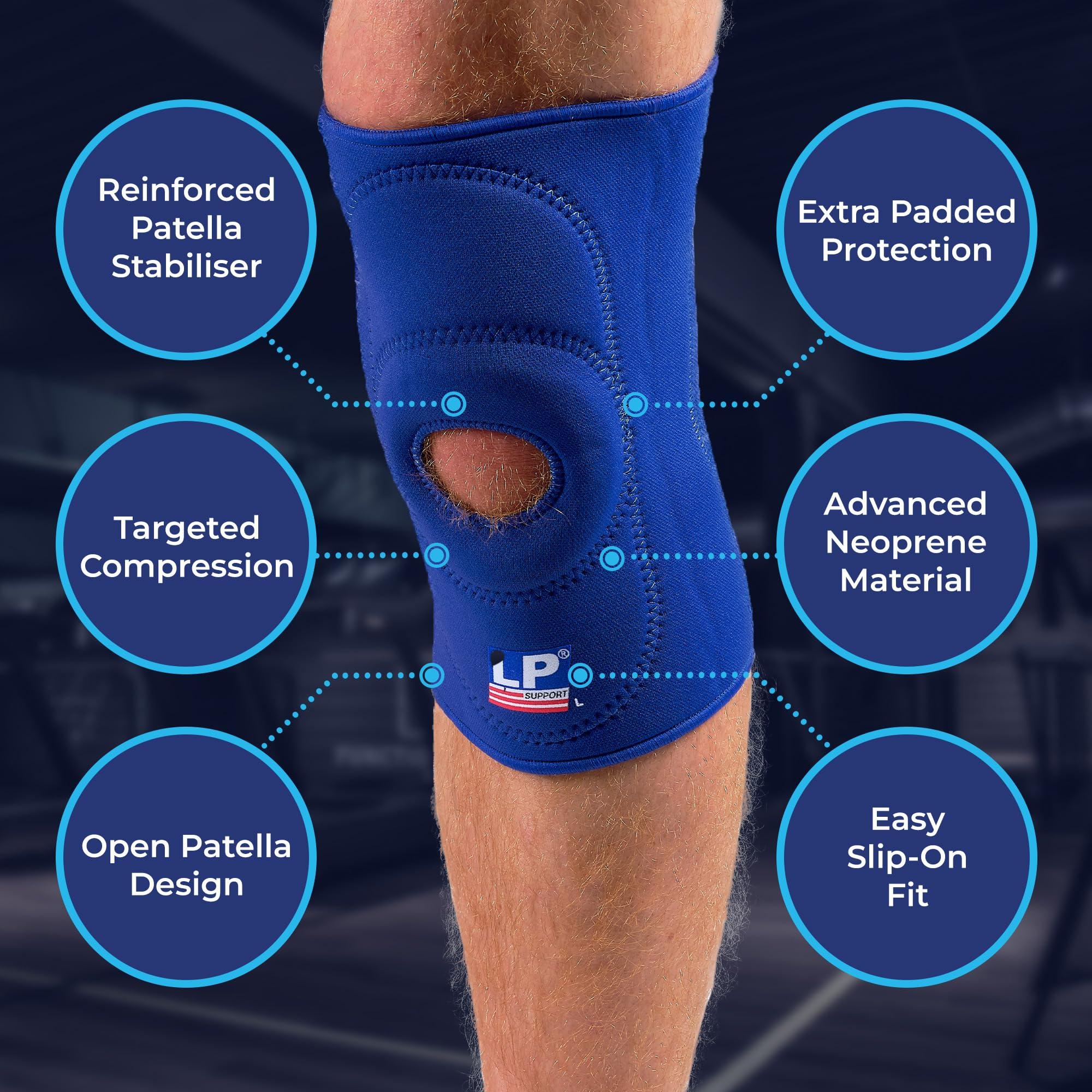 LP SUPPORT LP Open Patella Knee Support, Neoprene Knee Support - Arthritis Pain Relief, Knee Compression Support & Sports Injury Rehabilitation. Blue, XX-Large