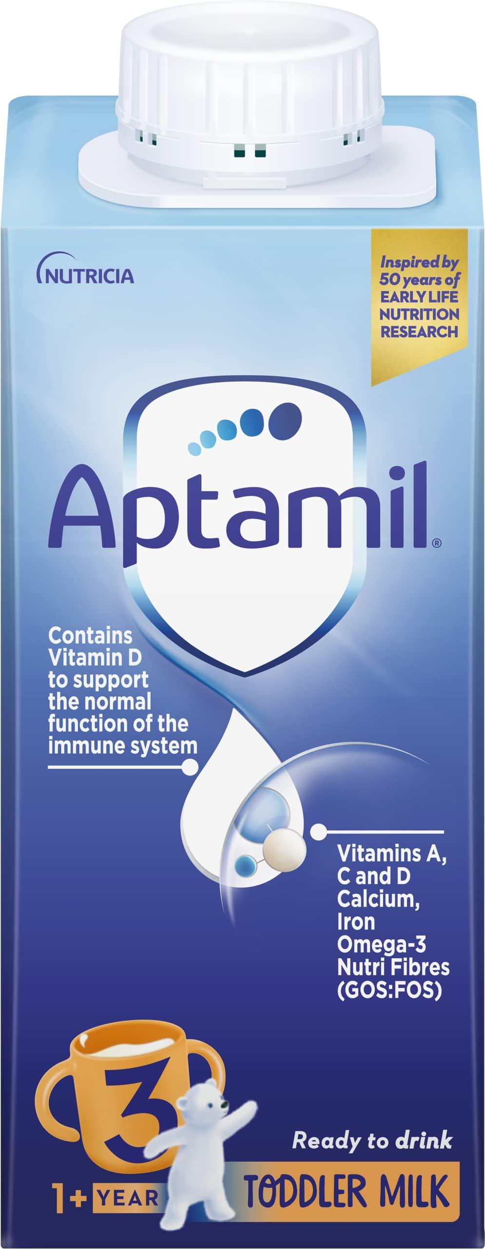 Aptamil Aptamil 3 Toddler Baby Milk Ready to Use Liquid Formula, 1-3 Years, 200ml (Pack of 15),package may vary