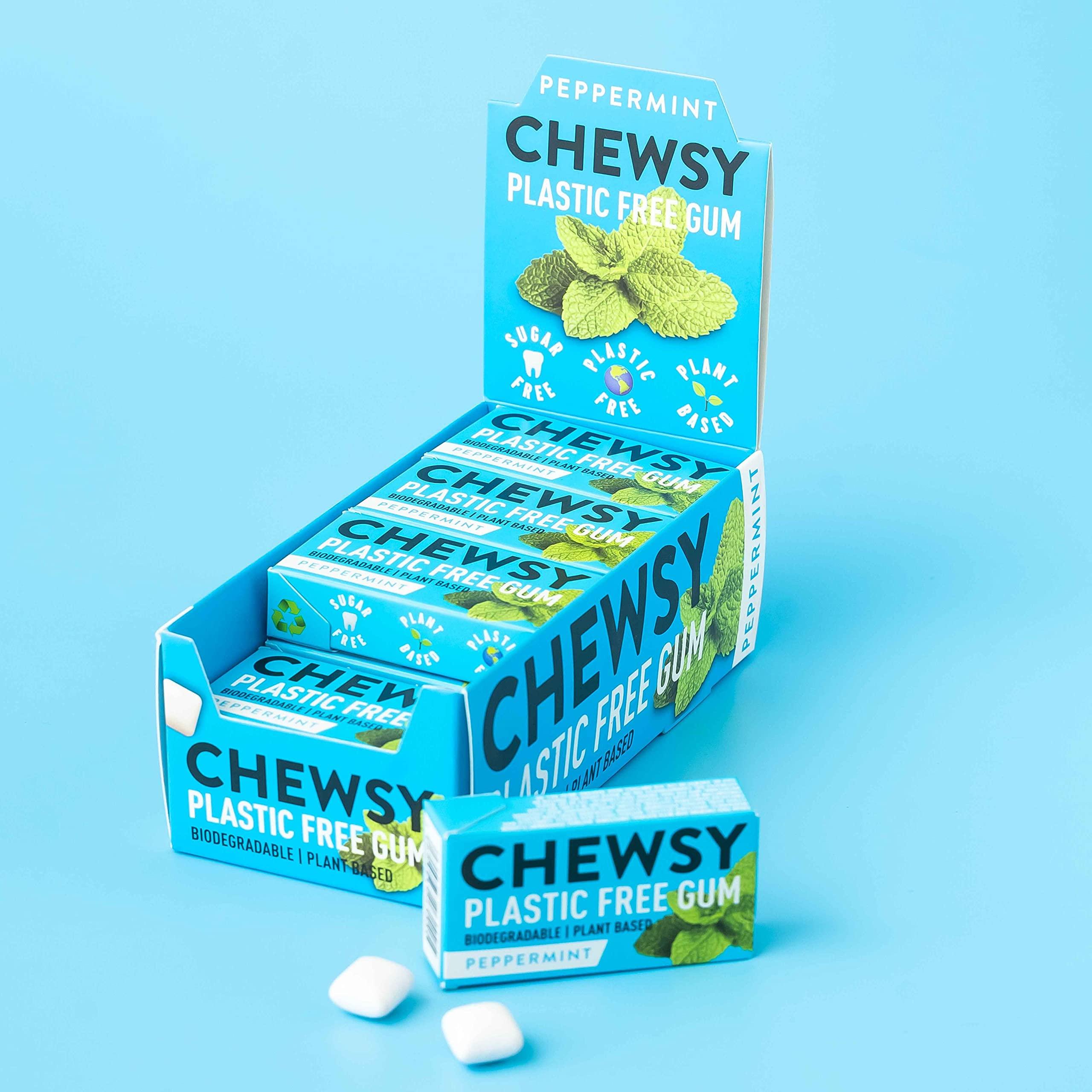 CHEWSY Chewsy Peppermint Plastic Free Gum | Plant Based | Sugar Free | Aspartame-Free | Xylitol | Tooth Friendly | Vegan | Biodegradable | Natural Chewing Gum 12 Packs