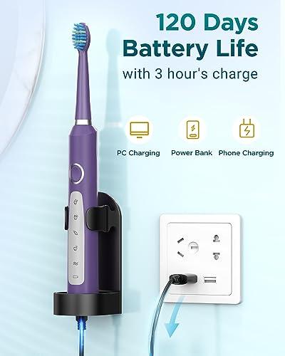 COULAX Sonic Electric Toothbrush for Adults and Kids - Sonic Toothbrushes with 8 Tooth Brush Replacement Head and 5 Brushing Modes, 120 Days of Use with 3-Hour Fast Charge, 2 Minute Smart Timer