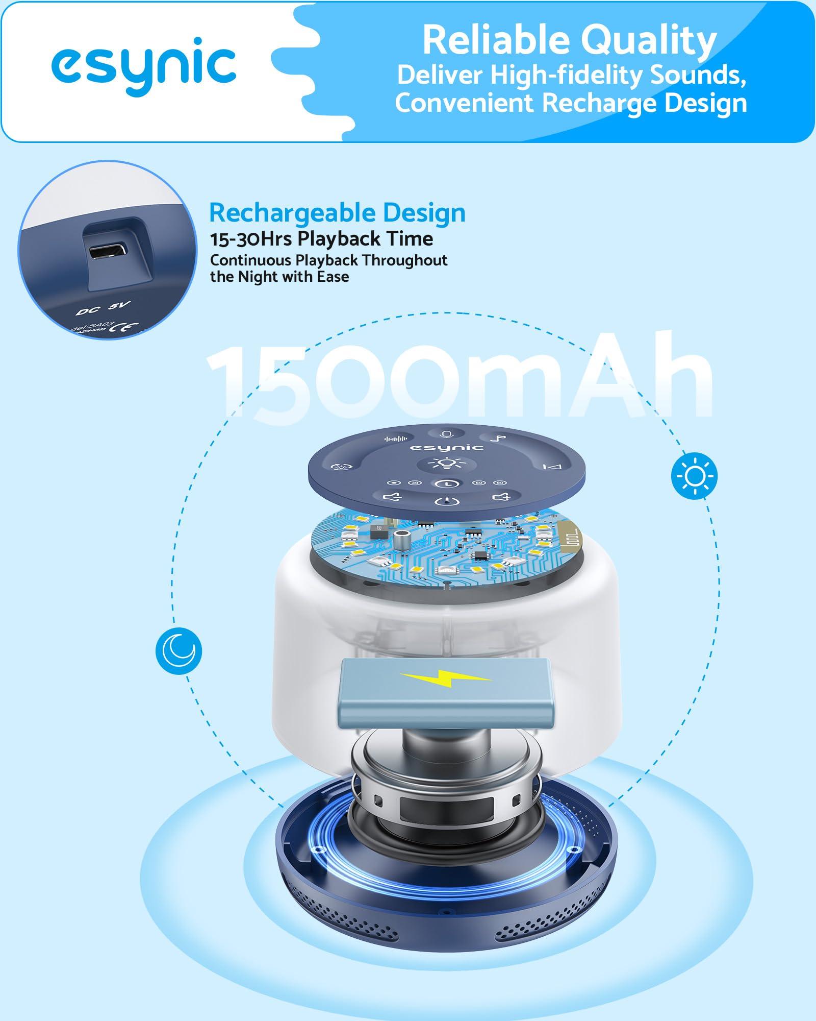 eSynic eSynic Upgraded Version White Noise Machine for Baby Rechargeable Sleep Sound Machine Support 7 Night Lights/30 Sounds/Recording Function/Backlit Buttons/Bluetooth/for Deep Restful Sleep