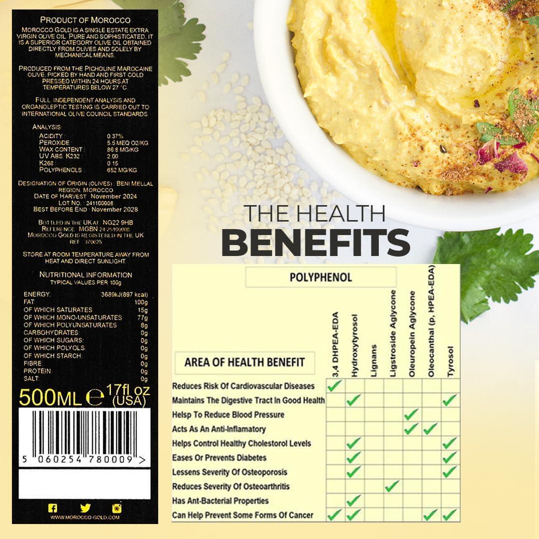 Morocco Gold Morocco Gold Single Estate Extra Virgin Olive Oil - Unfiltered, Unblended. High in Polyphenols. Pure and natural. 500ml