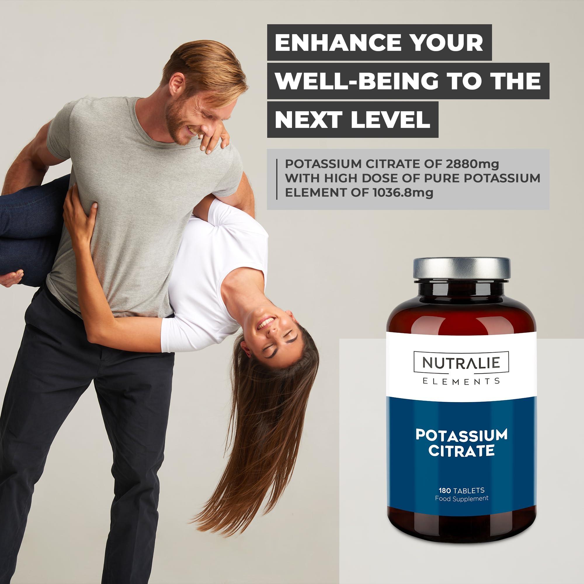NUTRALIE Potassium - Potassium Citrate - High Dose - 2880mg - Element Pure Potassium +1000mg - Muscle - Potassium Citrate - 180 Tablets - Nutralie