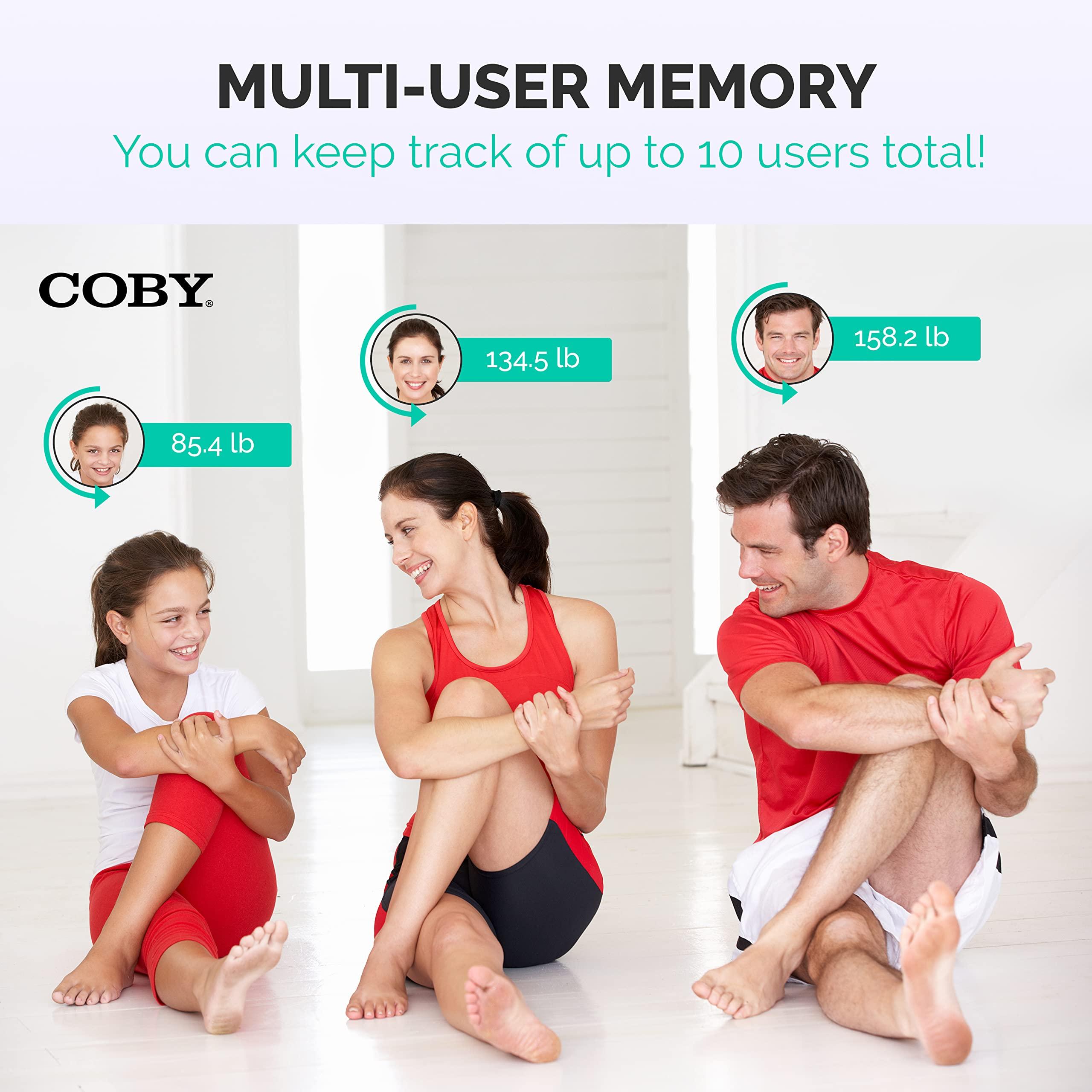 Coby COBY Tempered Glass Digital Bathroom Scale with Color Changing LCD Backlit Display, Black, 3.47 Pound