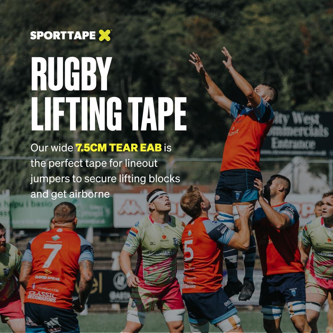 SPORTTAPE Box of 24 Rolls - SPORTTAPE EAB Tape | 7.5cm x 4.5m - Black - Tearable Elastic Adhesive Bandage | Rugby Lifting Tape, Tear Light Strapping Tape | Medical, Lifting Blocks, Knee Strapping, Elbow & Wrist