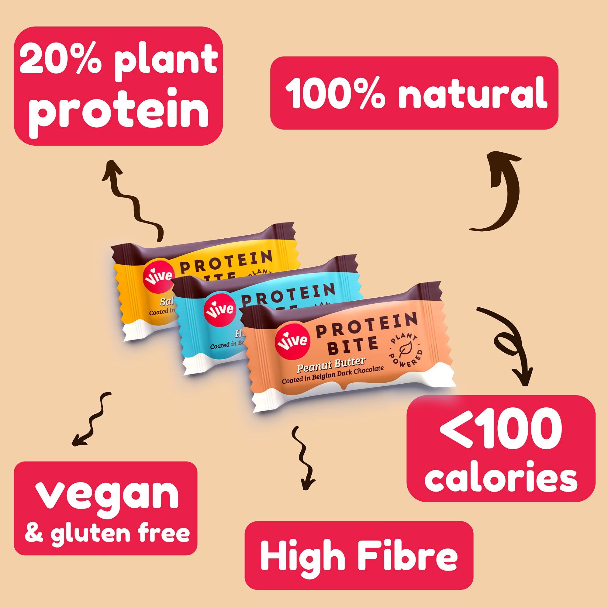 Vive Vive Dark Chocolate Coated Mixed Box Protein Bites - Gluten Free and Vegan - High Fibre Mini Protein Bars - Pack of 21
