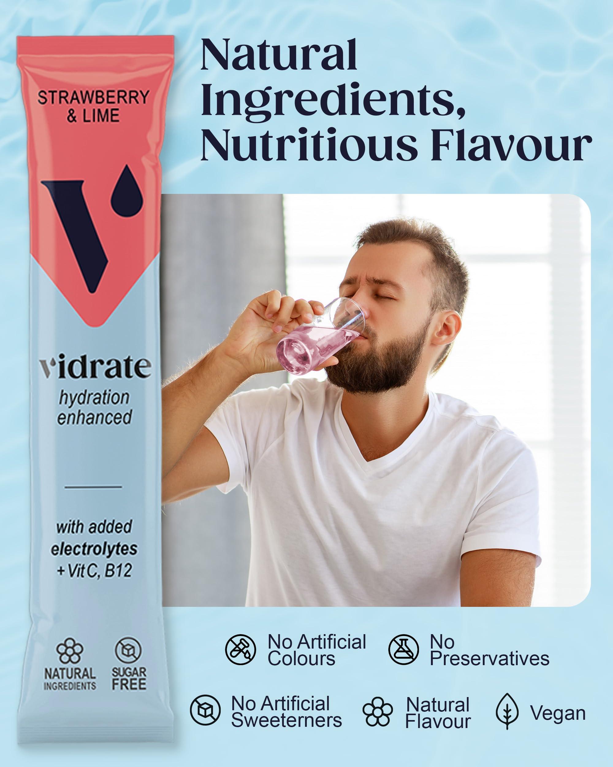 ViDrate Electrolytes Powder - Hydration Sachets Packed with Vitamins - Zero Sugar Rehydration Sachet, No Artificial Sweeteners, Preservatives by ViDrate - Strawberry & Lime Large Pack, 30 Electrolytes Sachets