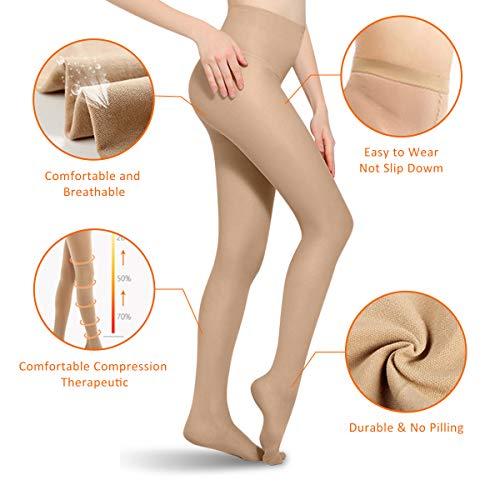 MEILYLA MEILYLA Compression Pantyhose 20-30mmHg Support Stockings Compression for Women Opaque Closed Toe Tights Varicose Veins, Beige-l, L-X-L