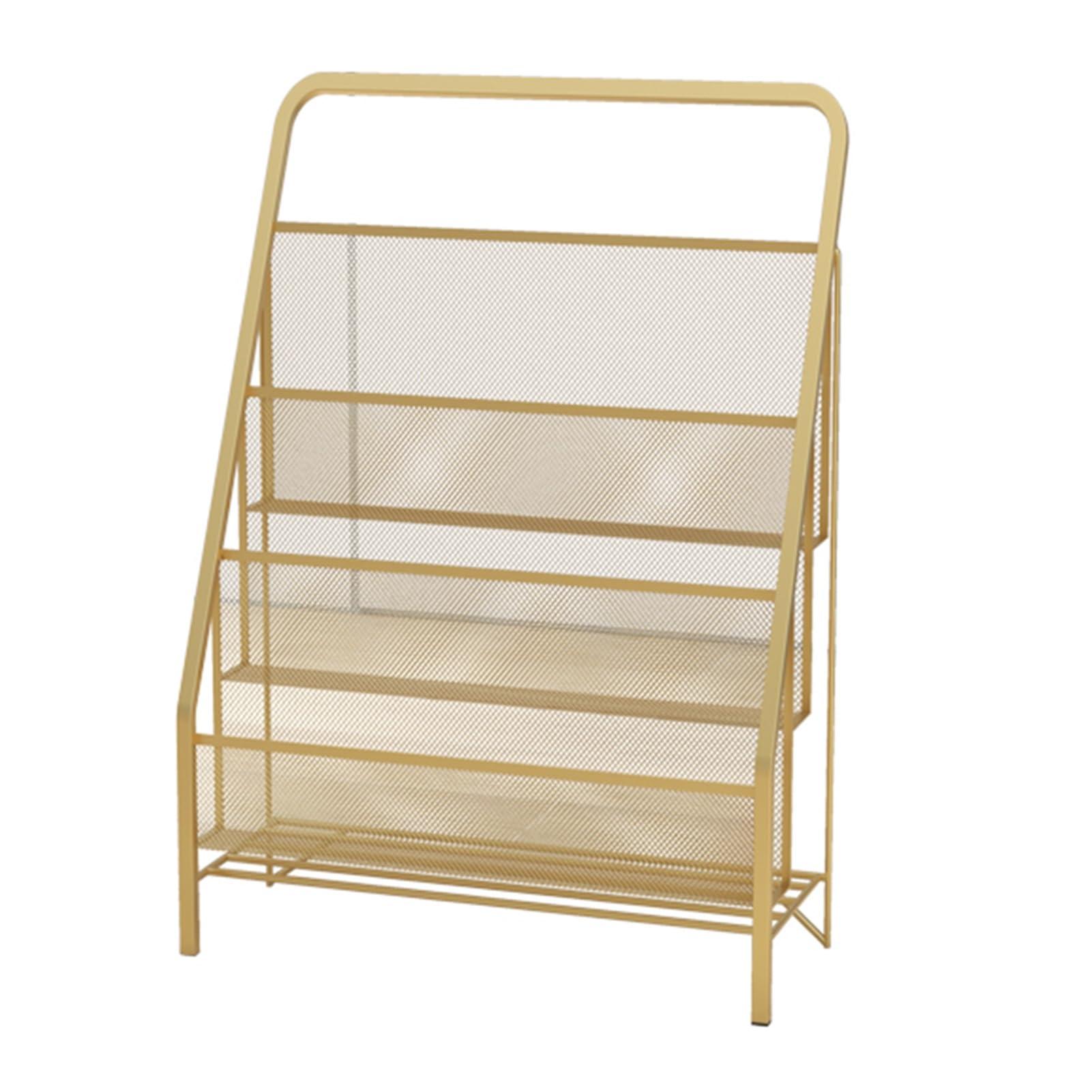 XPLKQXE XPLKQXE Floor-Standing Magazine Rack, Mesh Literature Display Stand, Brochure Organizer Shelf For Trade Show Exhibitions Office Retail Store (Color : Gold, Size : 43x23x64cm)
