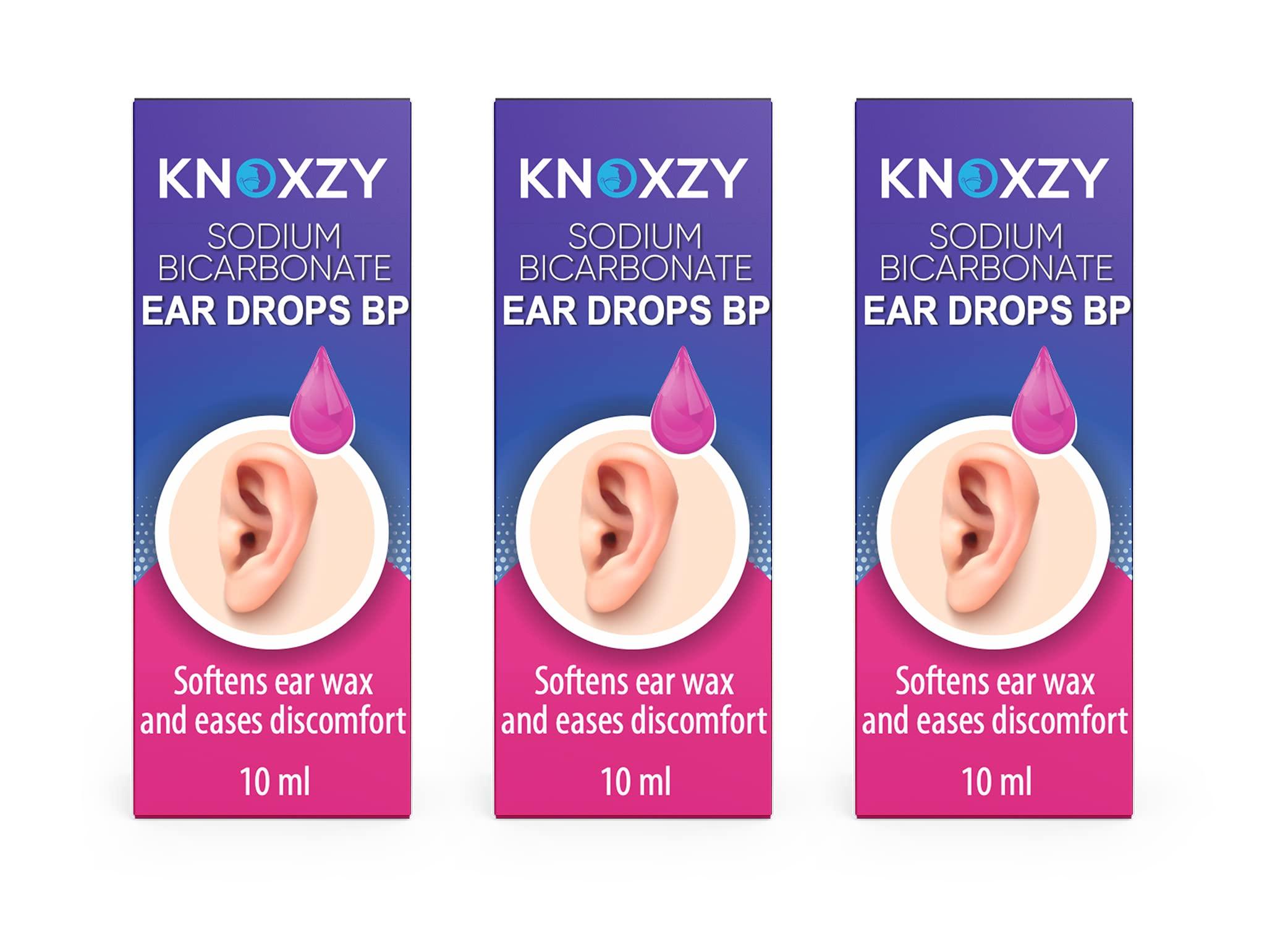 KNOXZY Knoxzy Sodium Bicarbonate Ear Wax Removal Drops, Clinically Tested Ear Drops, Ear Wax Softener for Clogged Ear Relief and Swimmers Ear - 10ml (Pack of 3).