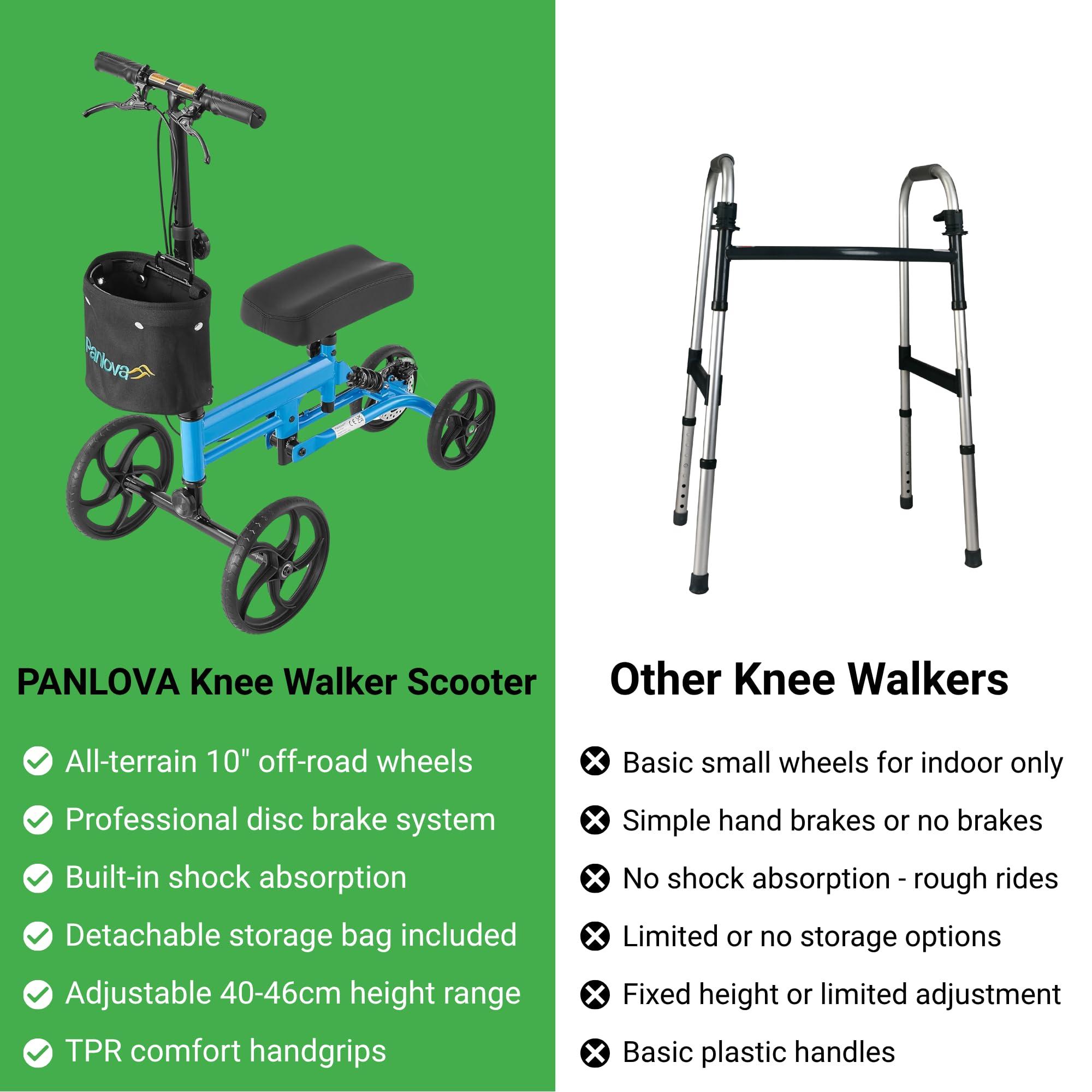 PANLOVA Adjustable Medical Folding Steerable Leg Knee Walker Scooter with Front bag-9251B