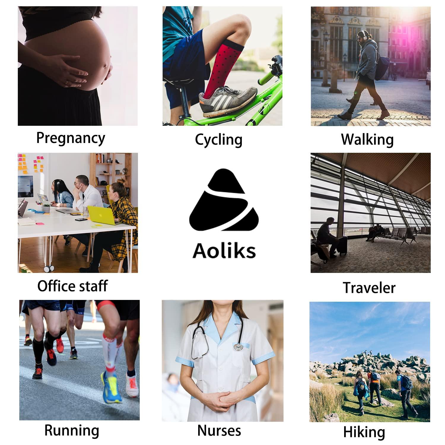 Aoliks Compression Socks for Women & Men Circulation (4 Pairs)- Best Support for Nurses, Running, Hiking, Medical, Pregnancy - - L-X-L
