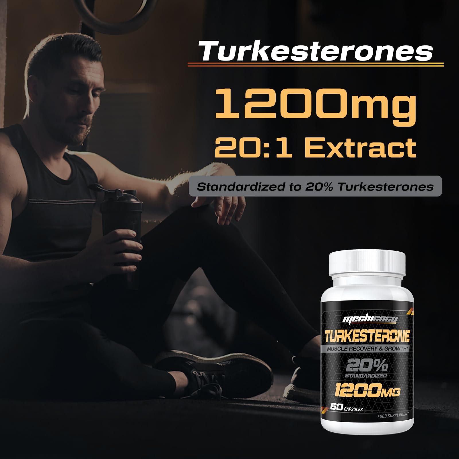Mechicoco Turkesterone Supplement 1200mg Ajuga Turkestanica Extract (4 Packages)- High Strength, Standardized to 20% Turkesterone, Muscle Growth & Strength - Vegan, Free from Soy, Additives