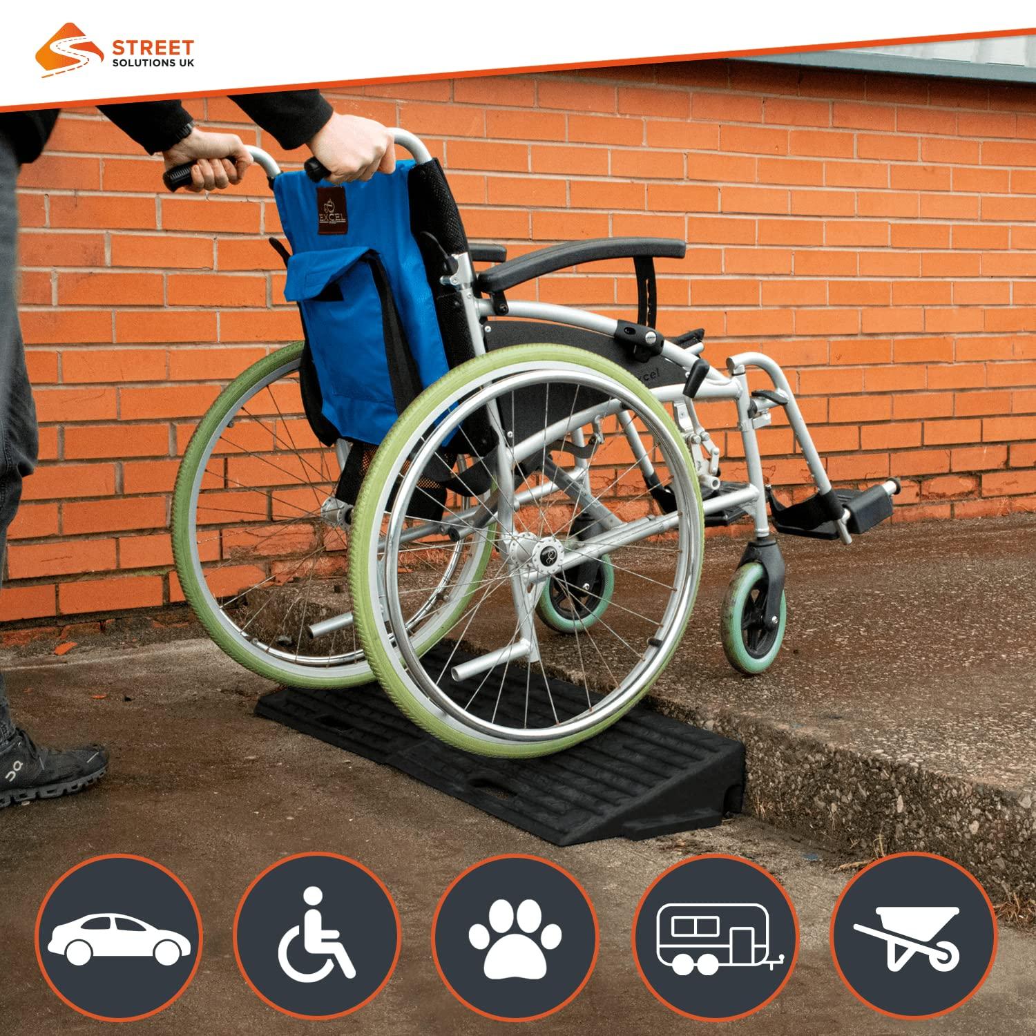 Street Solutions UK Street Solutions UK Rubber Kerb Ramps 4 Inch | Heavy Duty Mobility Threshold Ramps for Wheelchairs, Cars Vehicles, Caravan, Scooter Wheels, Skateboard, Motorcycle, Disabled Chair & Dog | 1 Ramp