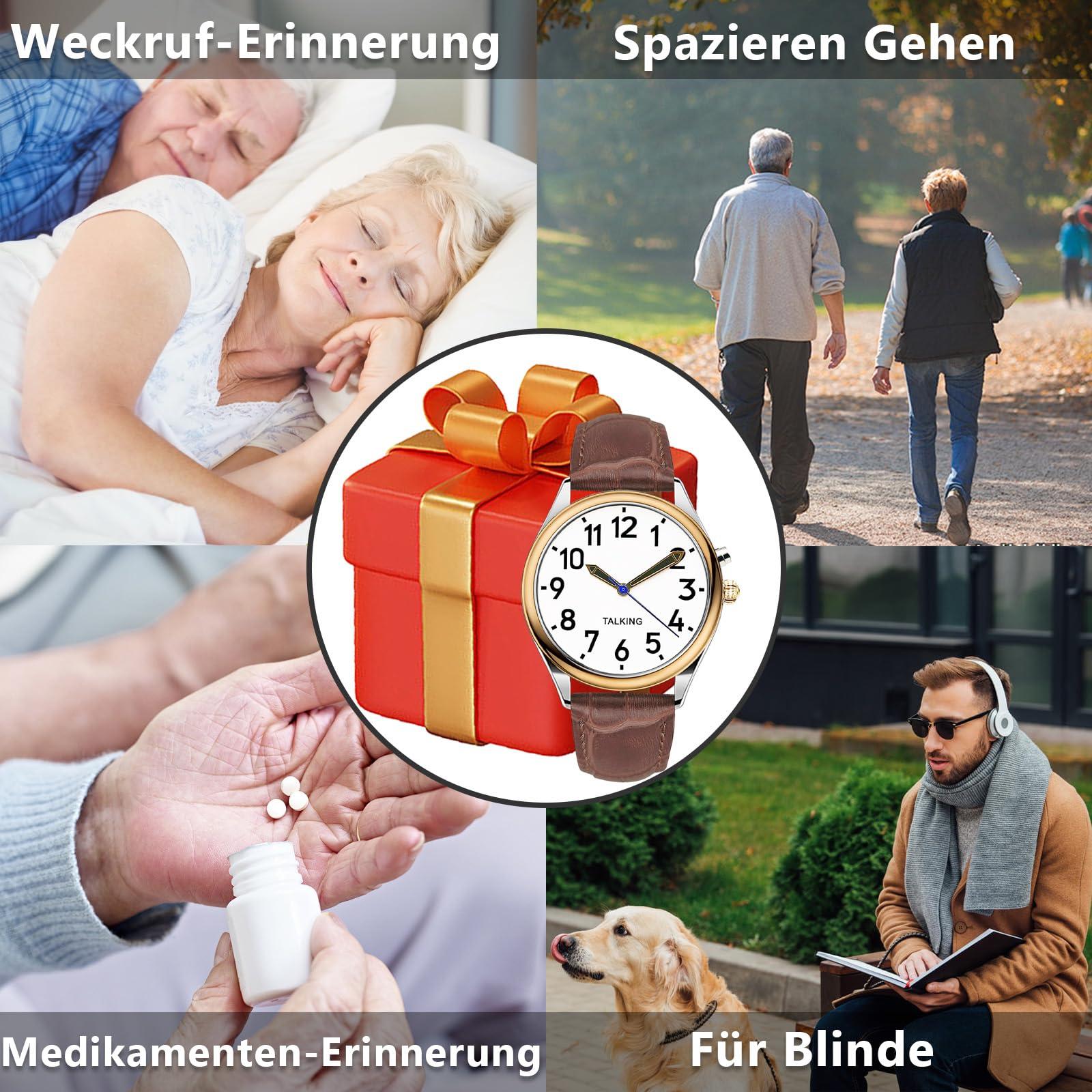 MAUJOY MAUJOY Talking Watch for Men for Blind Seniors with Visual Impairment, Loud and Clear Voice, Speaks German, Brown-a, Modern