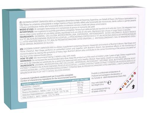 DULÀC FARMACEUTICI 1982 Dulc - Hemorrhoids and Piles Treatment, Diosmin Hesperidin Supplement Omniven 500 40 Tablets Enriched with Flavonoids Red Vine, Horse Chestnut and Butcher\'s Broom Complex