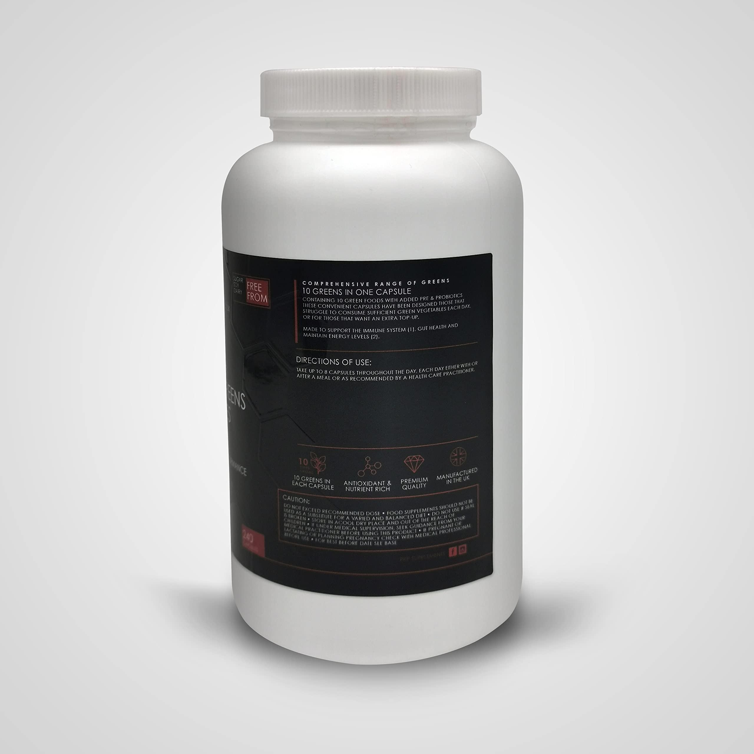 PRP Supplements PRP Supplements Ultimate Greens Capsules | Supergreens with Added Probiotic to Help Aid Detox | Supports Heath and Vitality | Vegetarian and Vegan