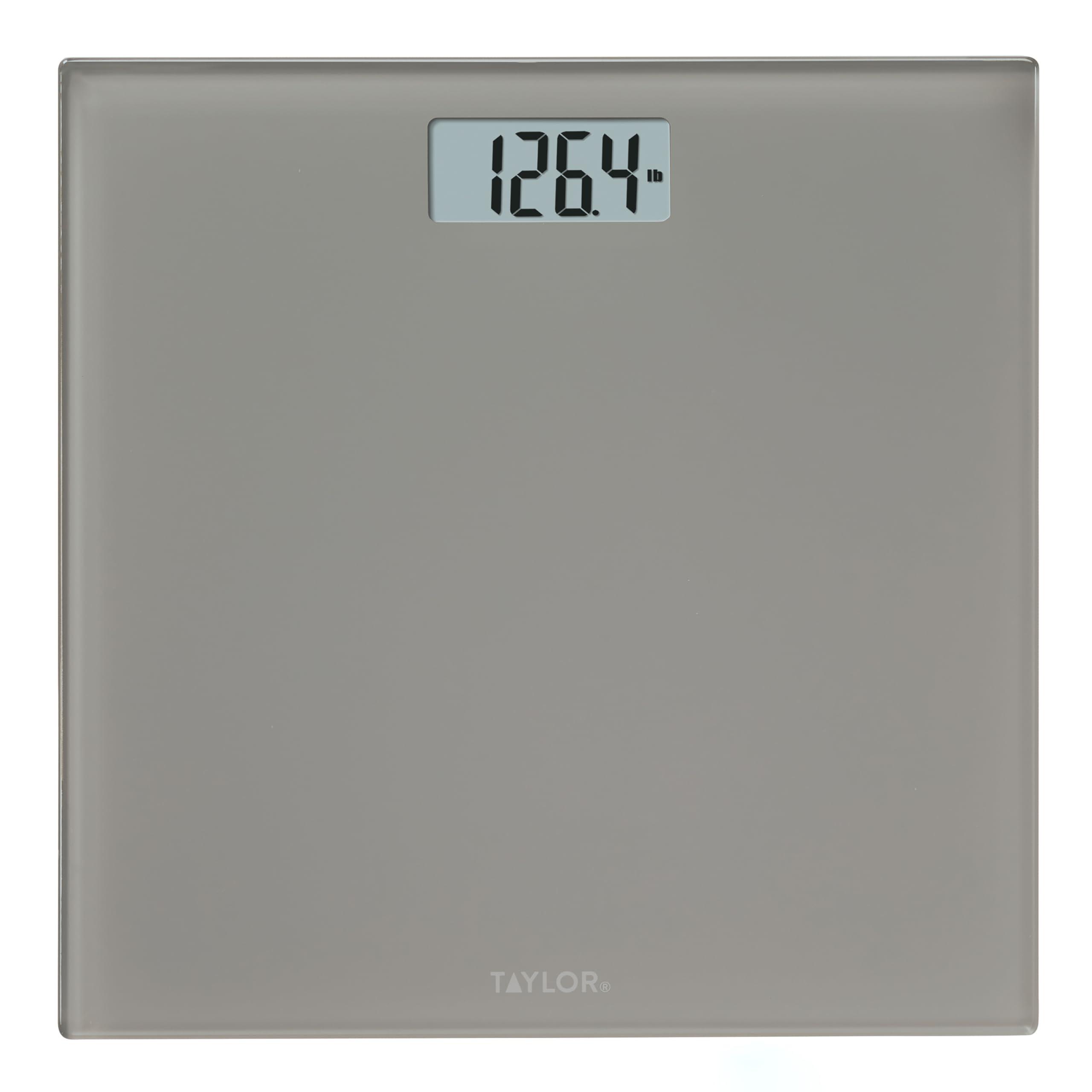Taylor Taylor Digital Scales for Body Weight, Highly Accurate 350 LB Capacity Bathroom Scale, 11.0 x 11.0 Inch Durable Glass Platform, Battery Powered, Easy to Read, Gray