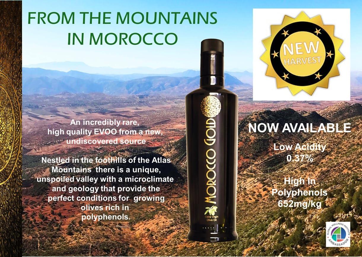 Morocco Gold Morocco Gold Single Estate Extra Virgin Olive Oil, Unfiltered, Unblended, High in Polyphenols, Early Harvest Luxury Moroccan Pure & Natural Olive Oil, 6 x 500ml (6 Bottles For The Price Of 5)