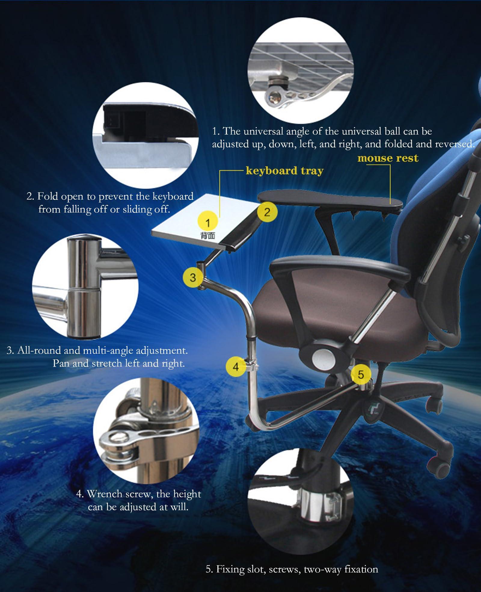 STMKB STMKB Chair Tray, 45CM Office Chair Mouse Tray and Keyboard Tray, Lift-type Handrest Design, Relieves Office Fatigue, Suitable for Lifting Gaming Chairs, Gaming, Office, and Leisure