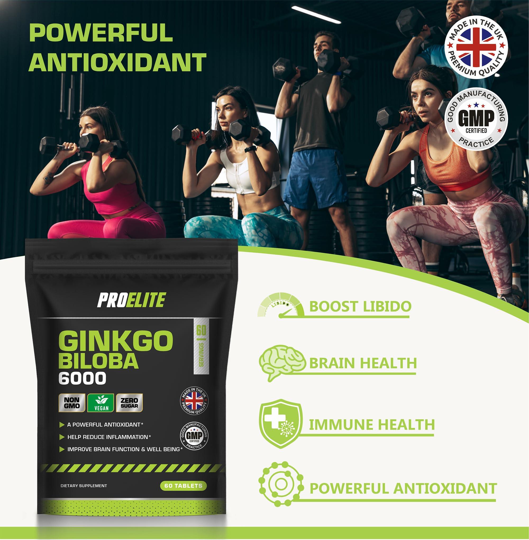 PROELITE Ginkgo Biloba 6000mg - High Strength Vegan Ginkgo Biloba Leaf Extract 180 Tablets 50:1 Extract ? Gluten Free, GMO Free - Made in UK by PROELITE