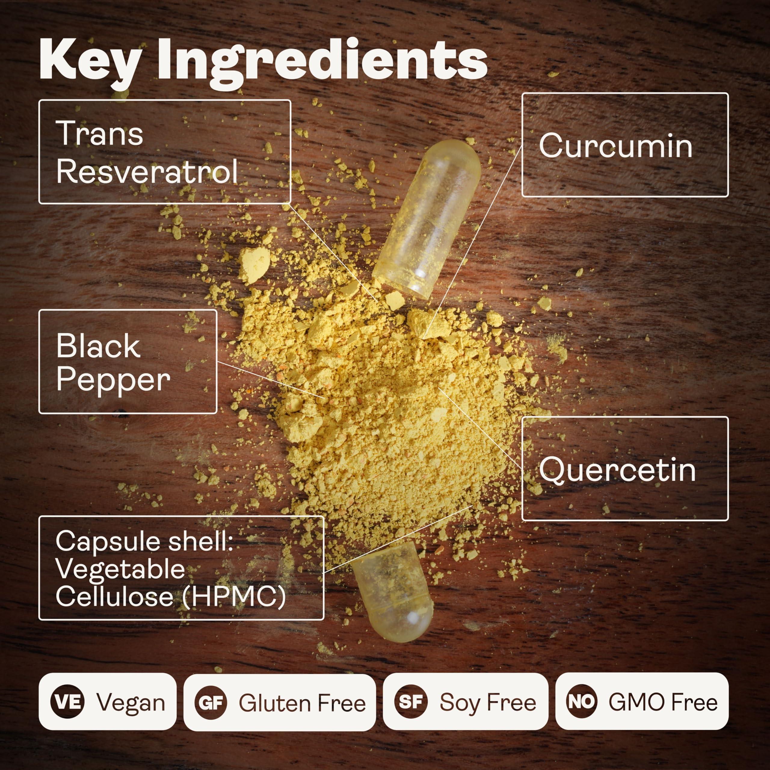 Youth & Earth Youth & Earth Preservage (Curcumin,Trans Resveratrol,Quercetin, & BioPerine) 410mg - Resveratrol Supplements for Sirtuin Activation - Mimics Calorie Restriction - 60 Capsules