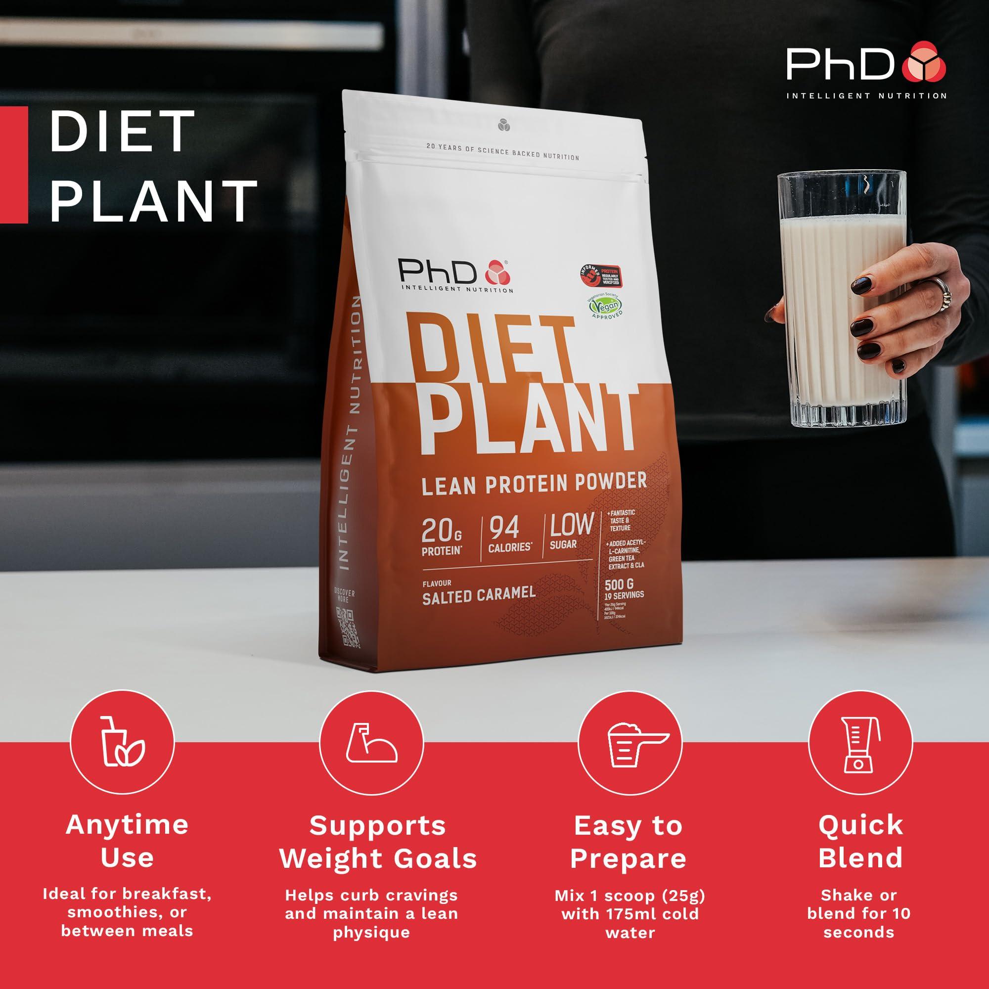 PhD Nutrition PhD Nutrition Diet Plant, Vegan Protein Powder Plant Based, Salted Caramel, High Plant Protein, 20 Servings Per 500g Bag