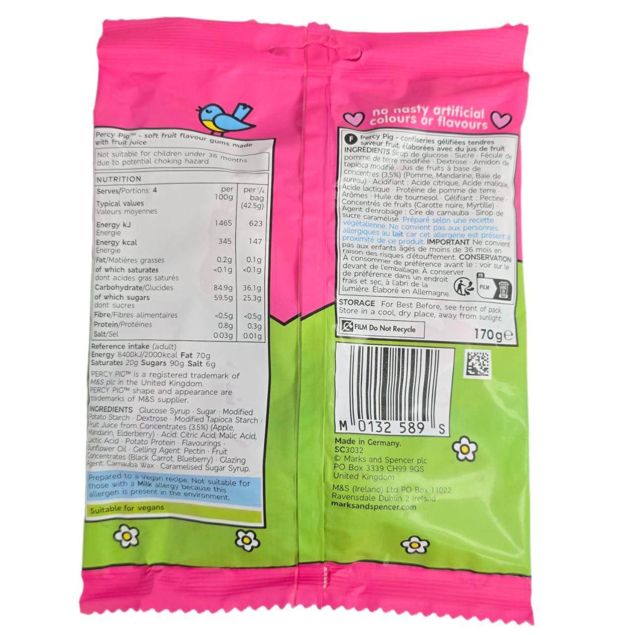 FreshCart Basics M&S Percy Pig Fruit Gums, 170g, Made with Real Fruit Juice, Vegan (6 Pack)