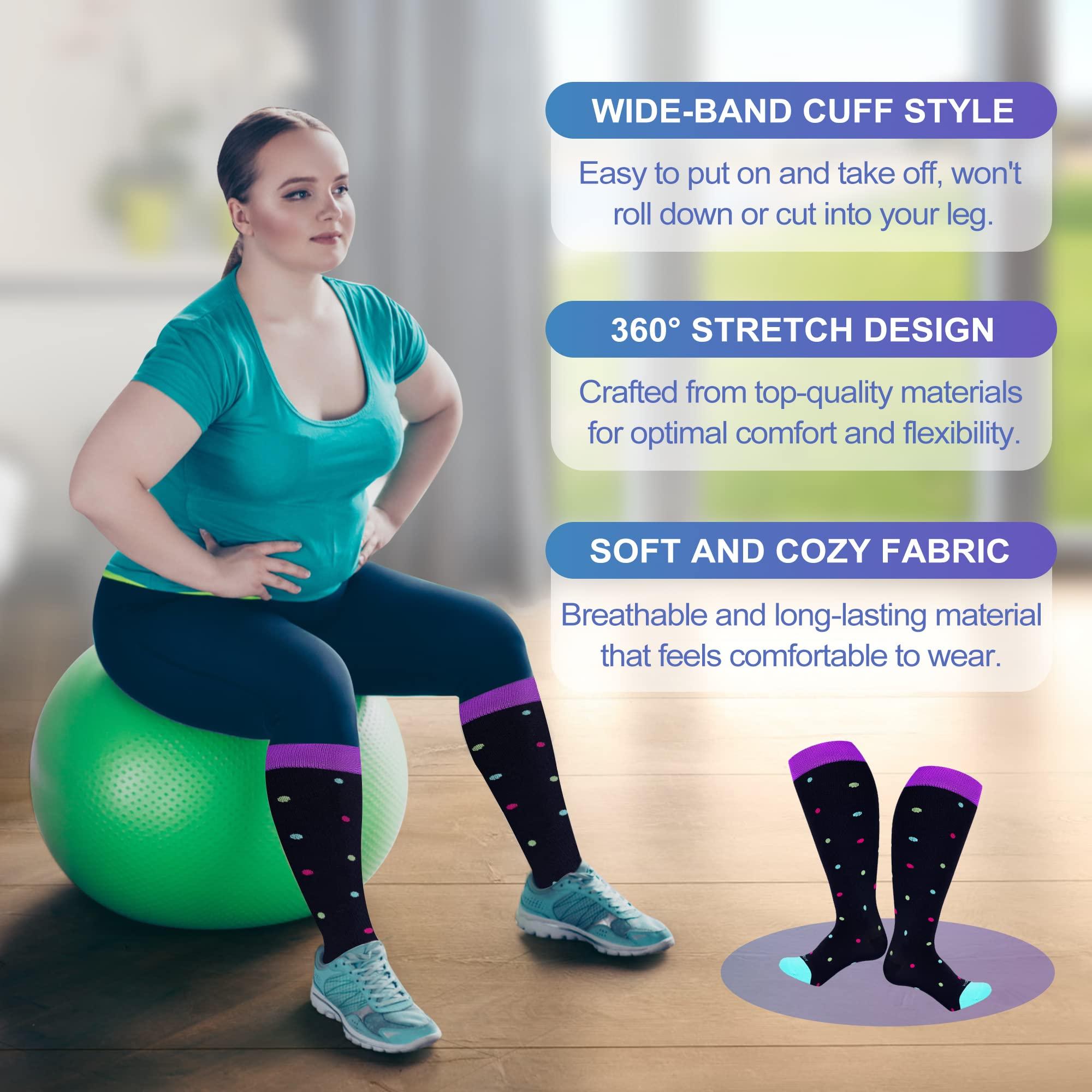 LEVSOX LEVSOX Plus Size Compression Socks for Women Men Wide Calf Extra Large 15-20 mmHg Knee High Sock for Nurses Pregnant Travel, 3 Pairs/Black Mix Patterns, XL